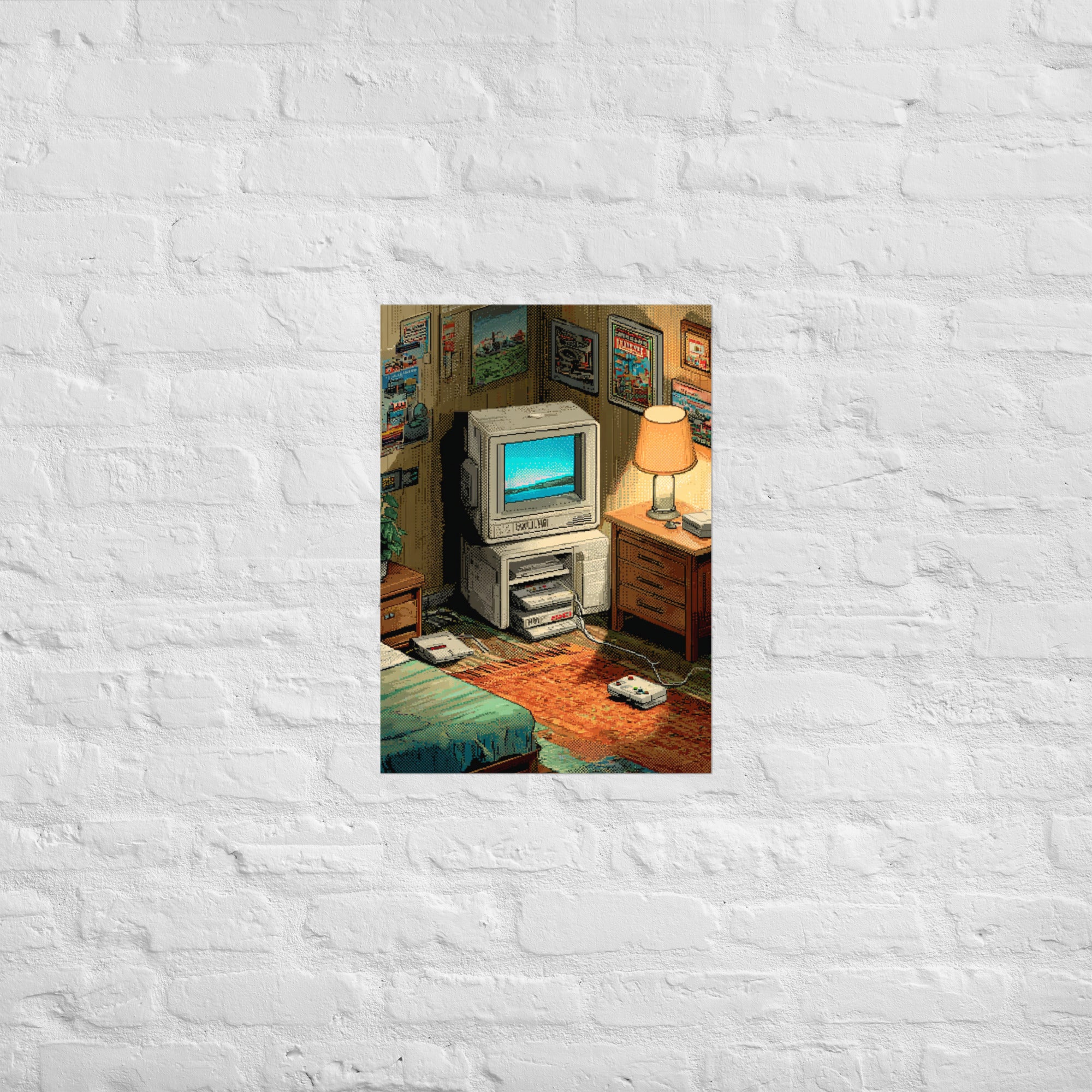 Isometric gaming corner print in a designer studio, A2