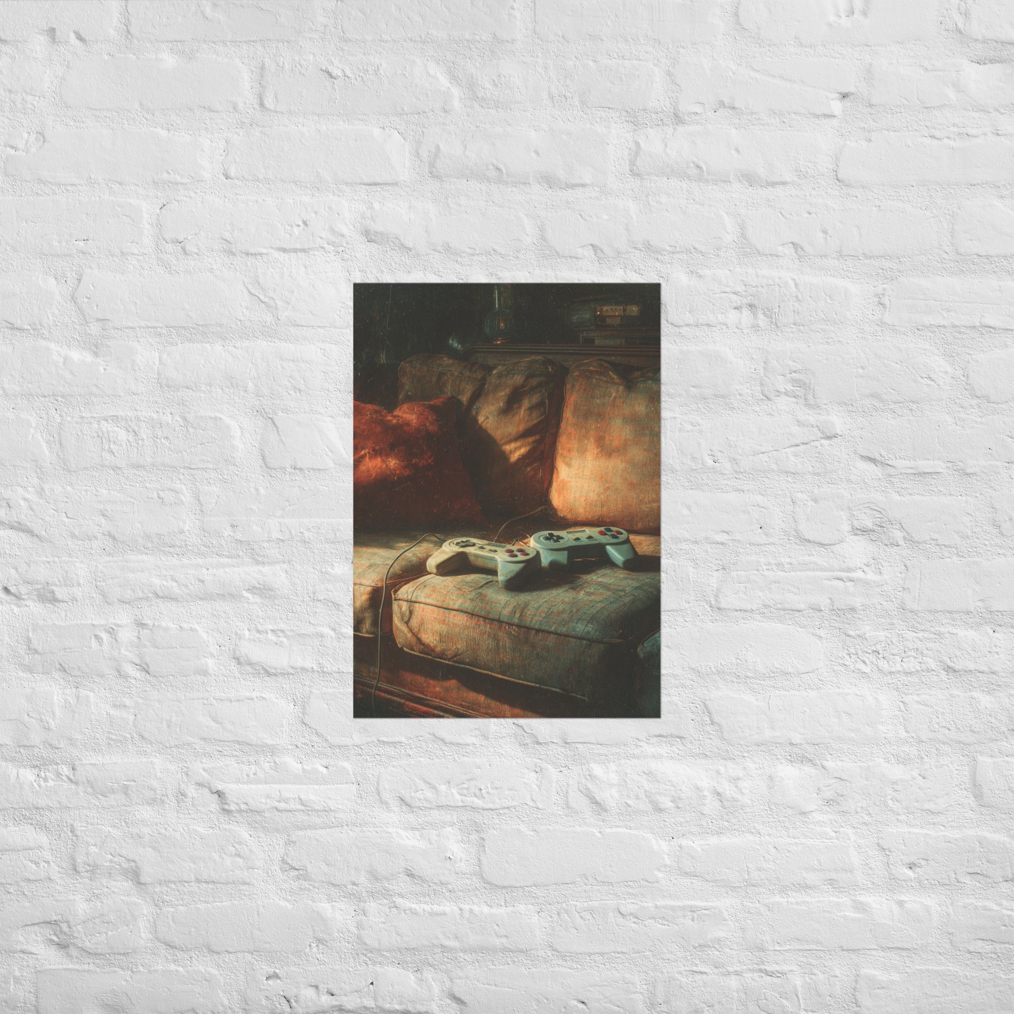 Player 2 tribute print in a sibling shared game room, A2