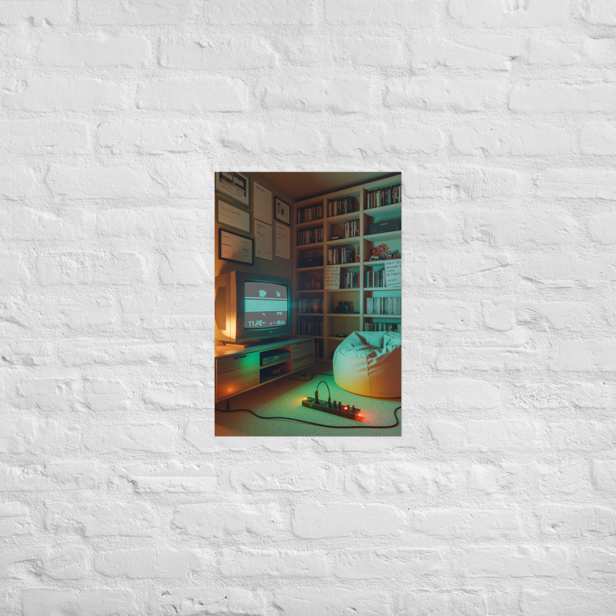 After-hours gaming room print in a moody space, A2