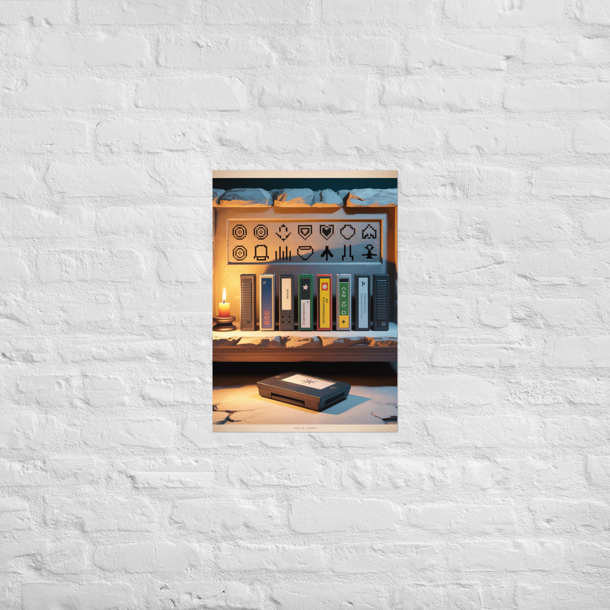 Cartridge altar gaming print in a console collector display, A2