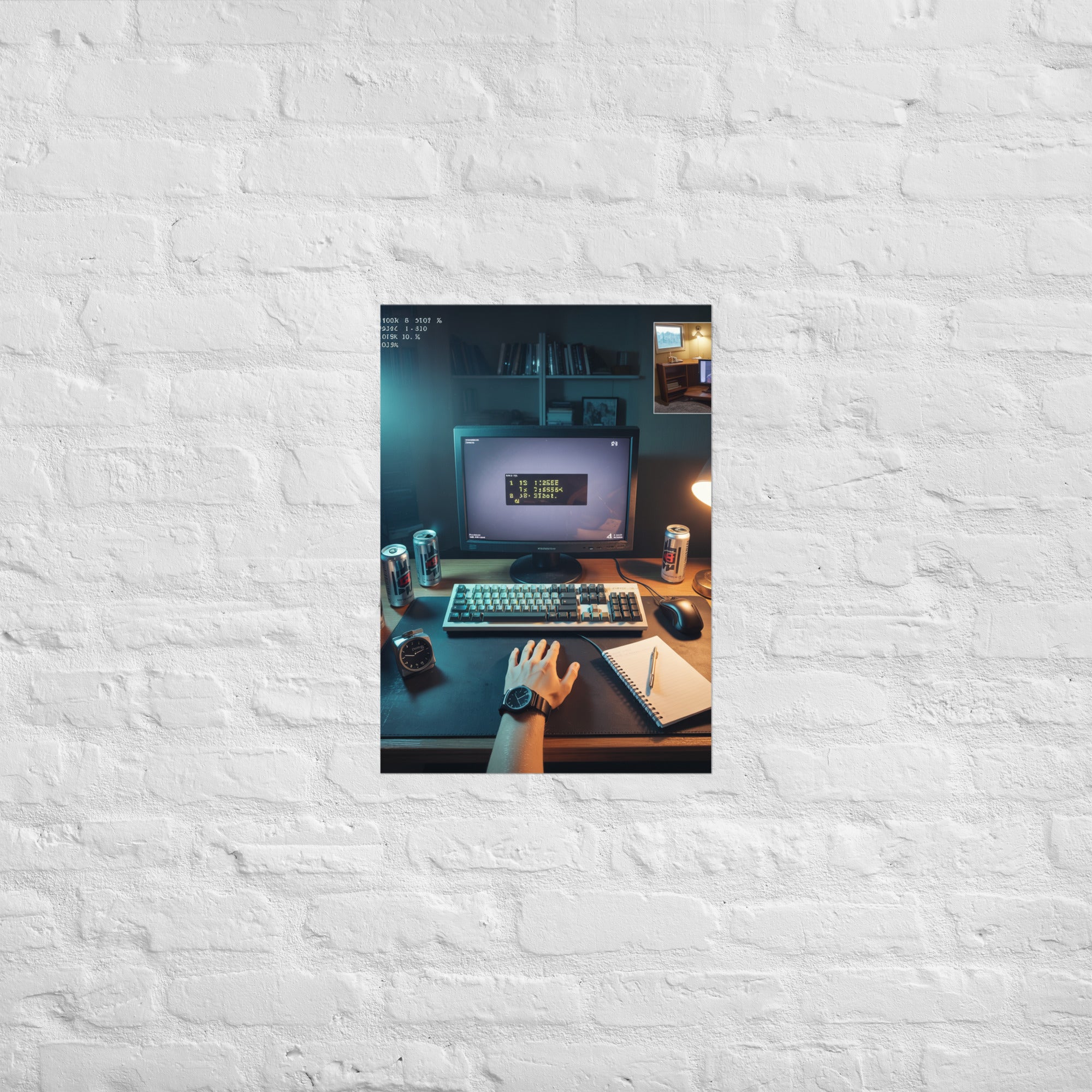 Long session gaming print in a moody home office, A2