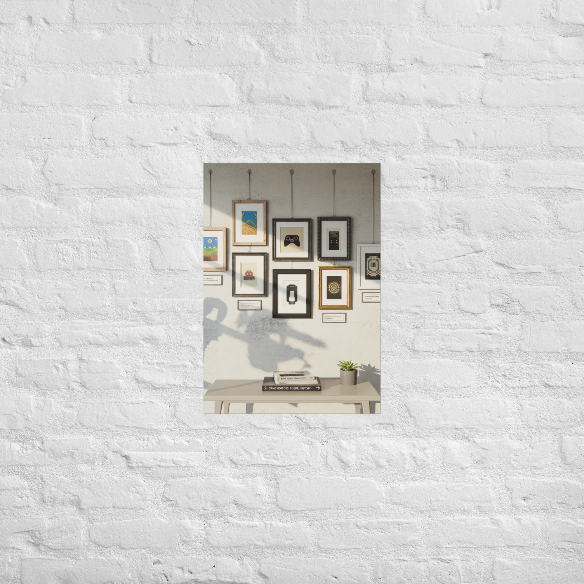Long gallery gaming print in a design-led hallway, A2