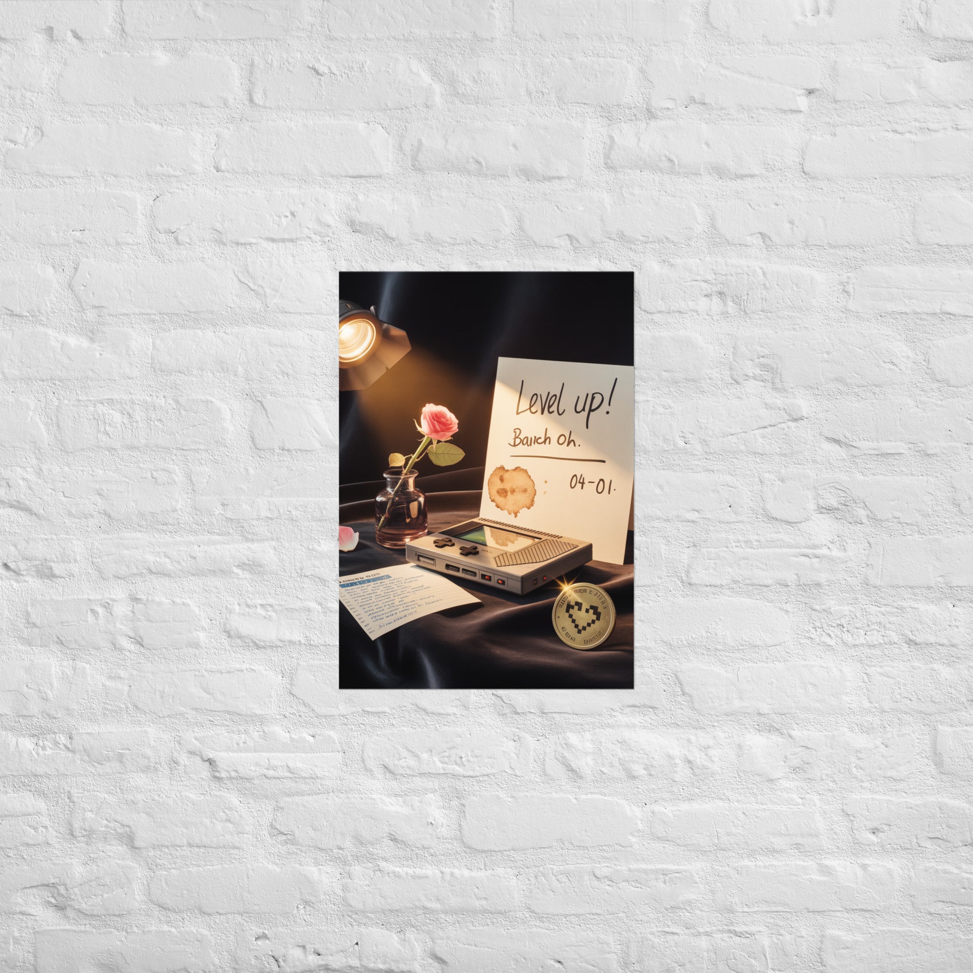 Fine art gaming still life print in a curated room, A2