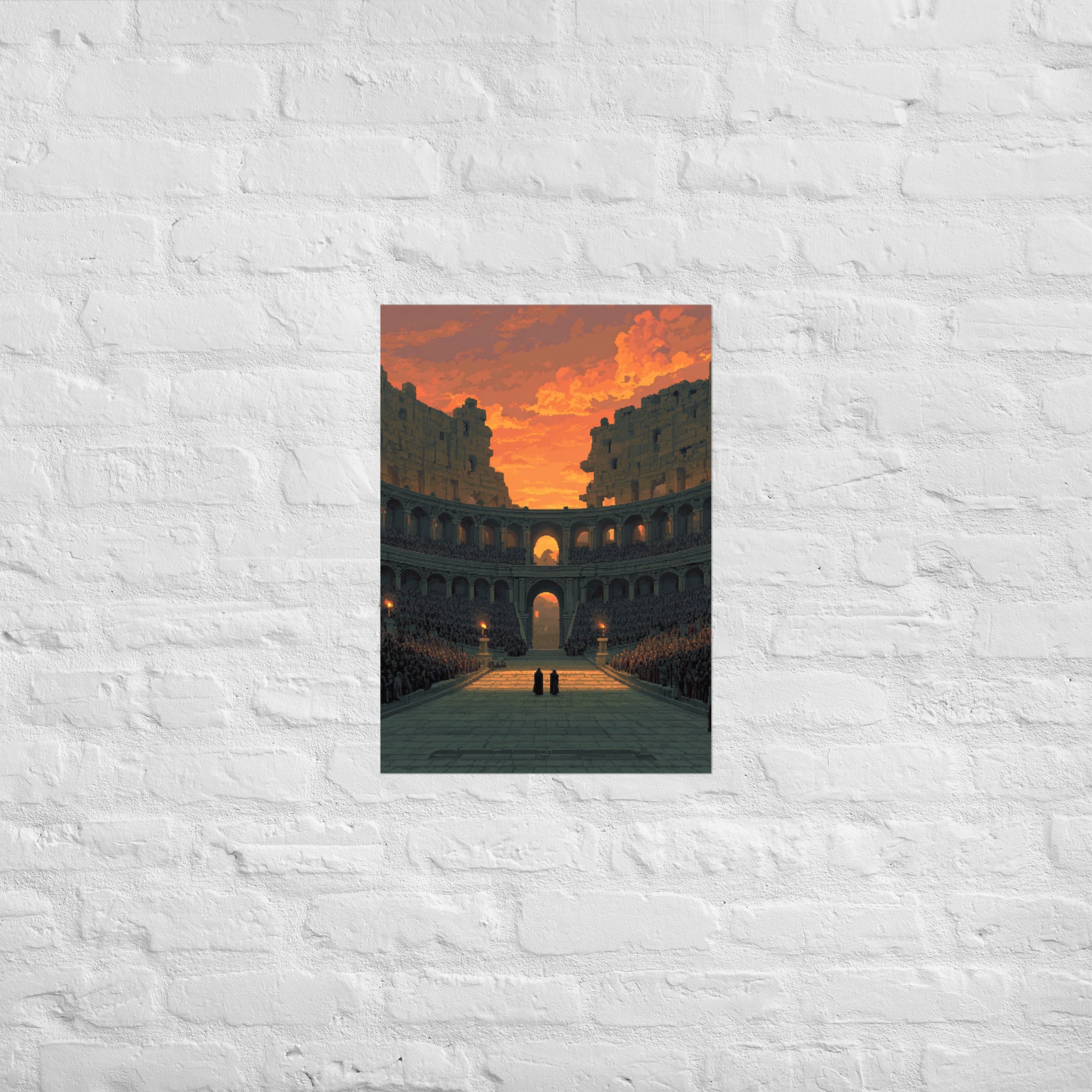 8-bit colosseum gaming print in a premium game room, A2
