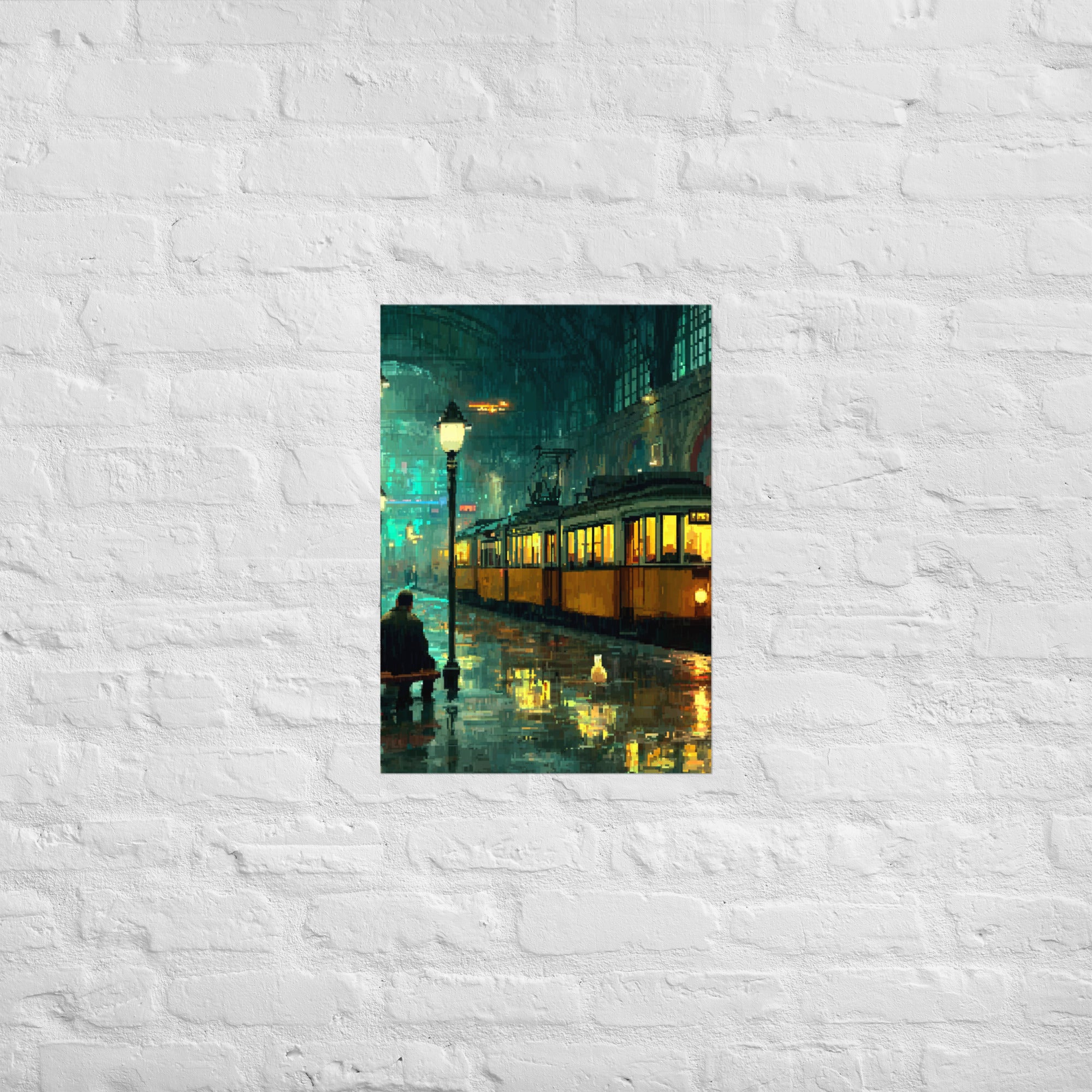 8-bit cinematic gaming print in a design-led room, A2