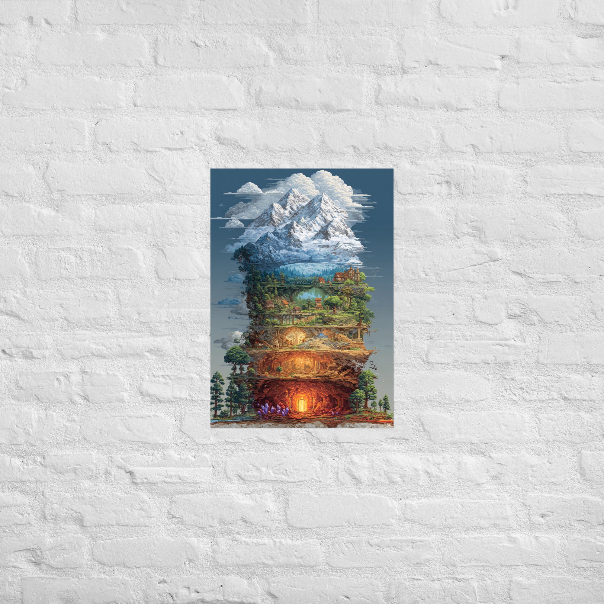 Pixel biome codex print hung in a D&D study, A2 size