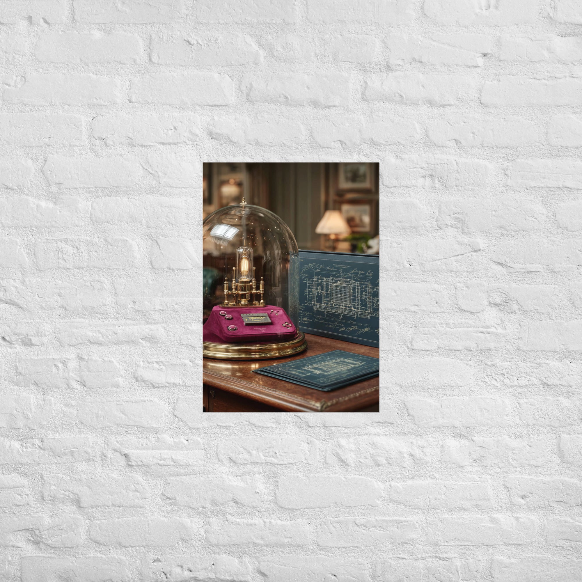 Collector edition retro gaming print hung in a design-led living room, A2 size
