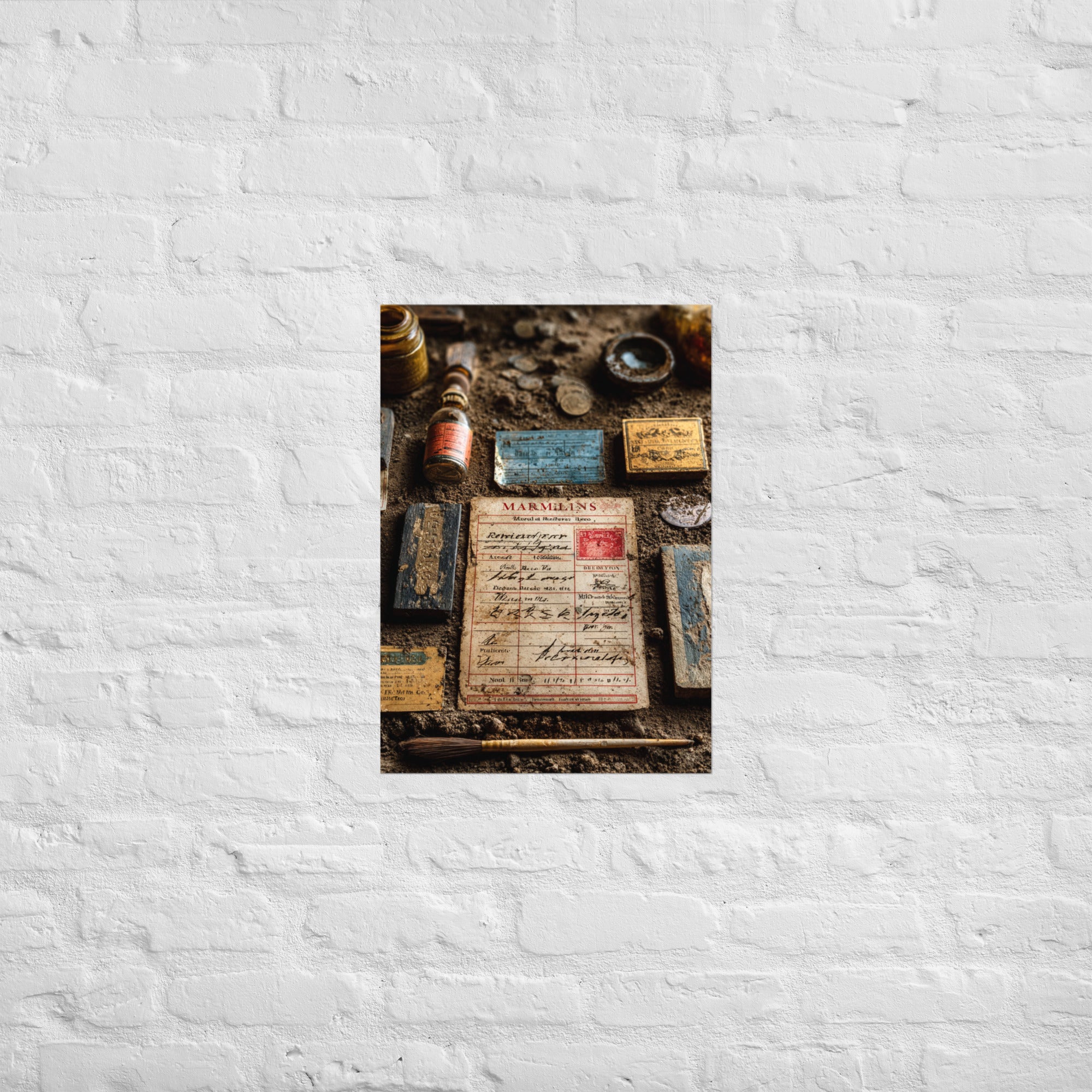 Arcade token still life premium print hung in a barcade-style home bar, A2 size