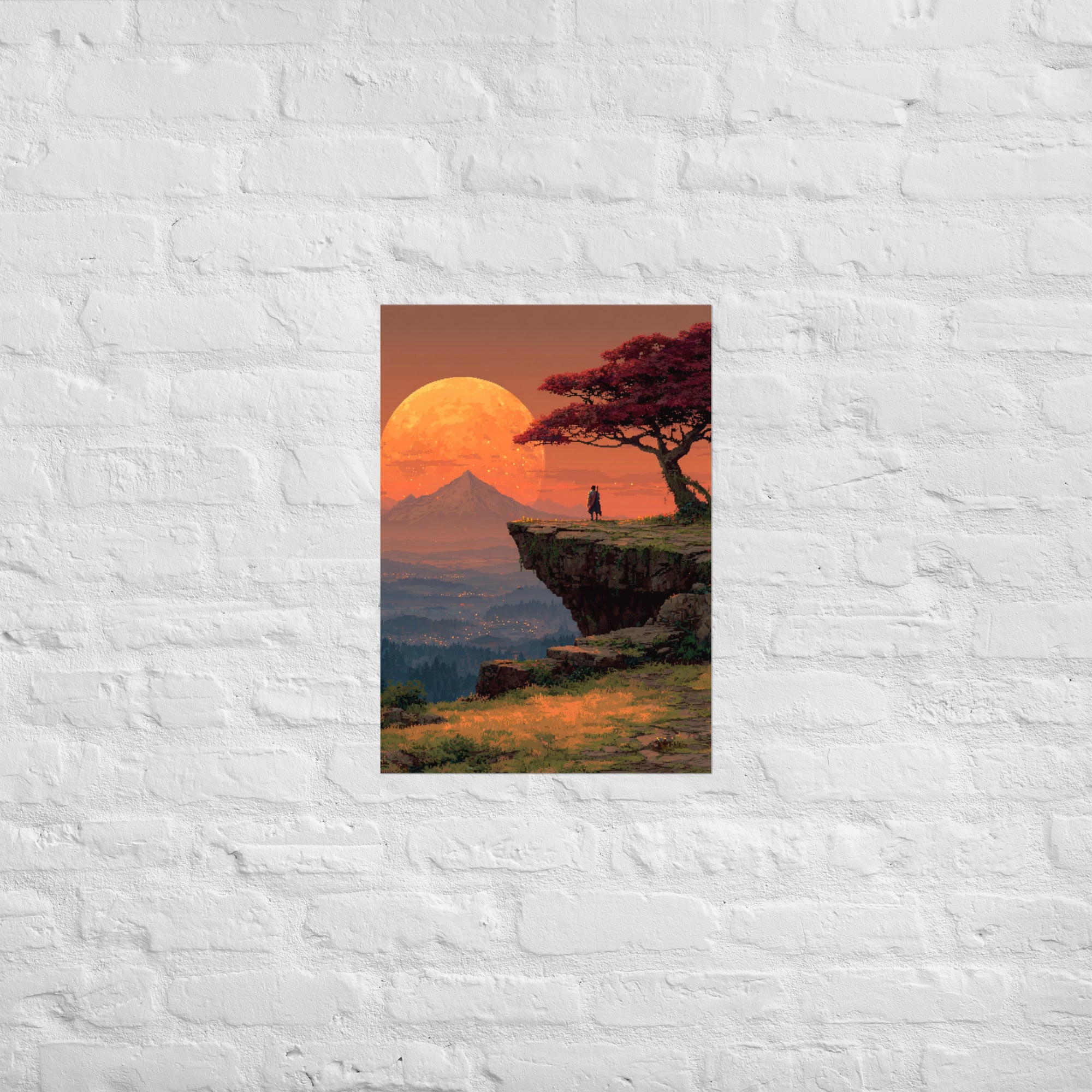 Cinematic checkpoint gaming print hung in a design-led collector's room, A2 size