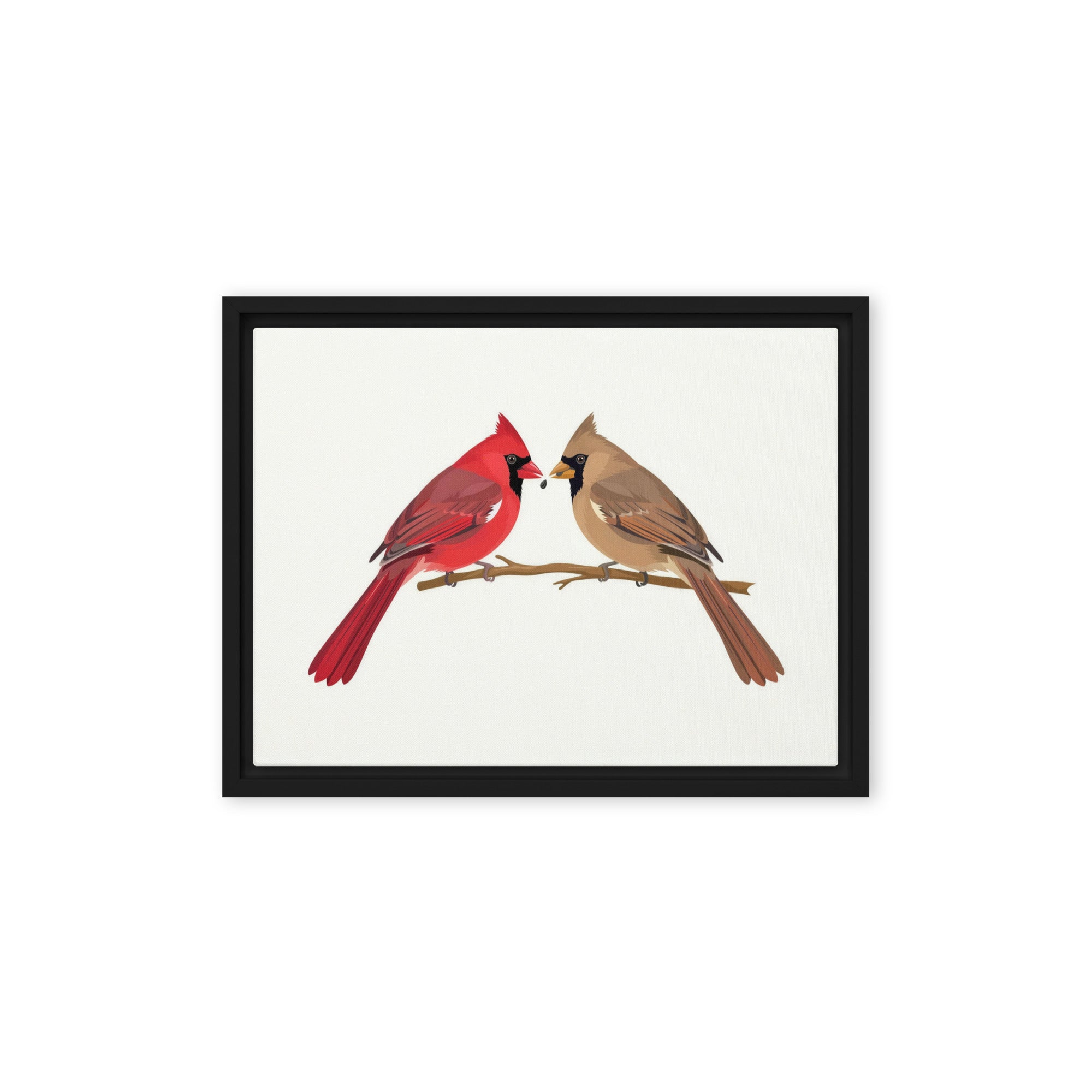 A Seed Shared framed cardinal canvas in the 9x12 size, hung landscape