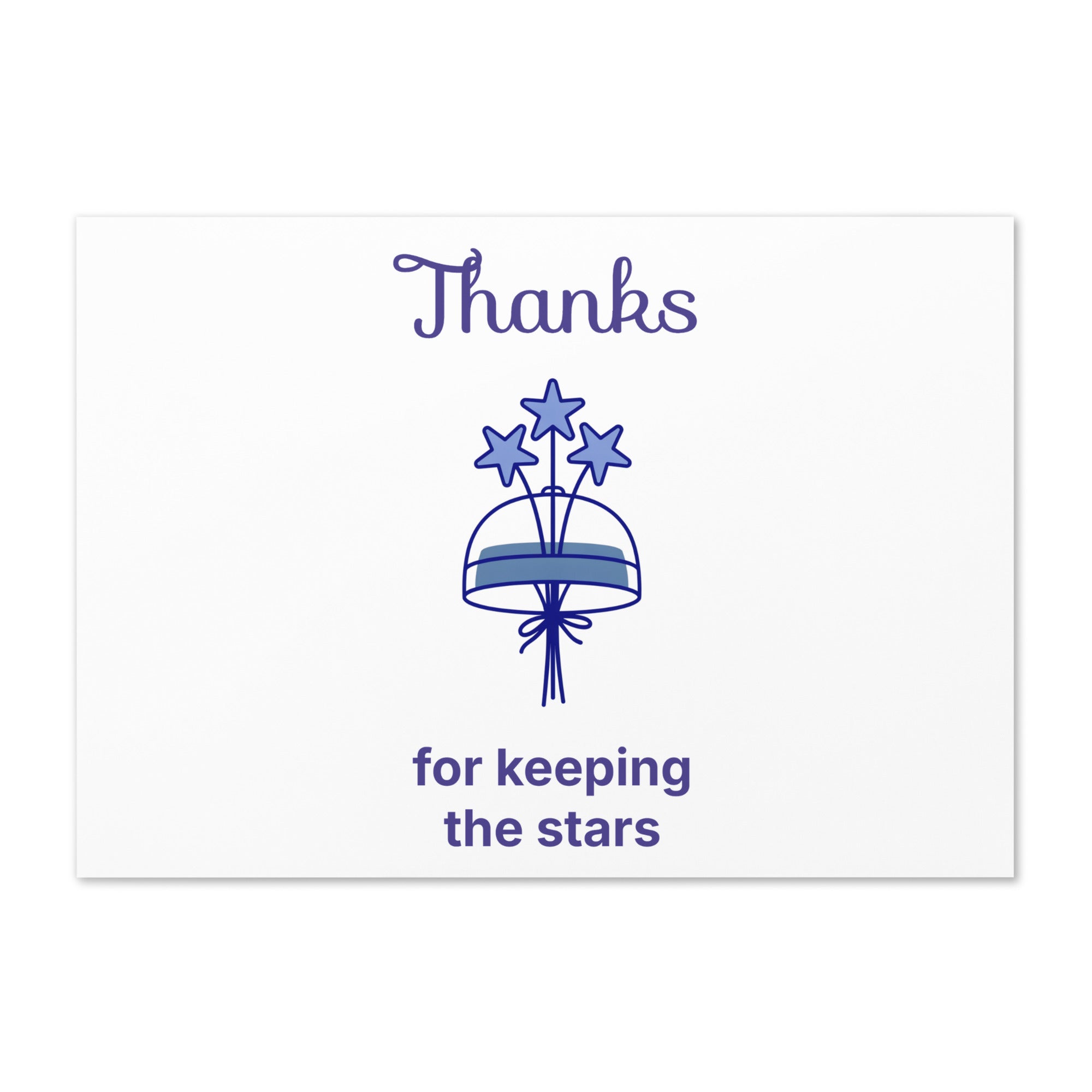 Dark sky thank you card front, 5.83x8.27 in, Thanks for keeping the stars with a blue three-star bouquet