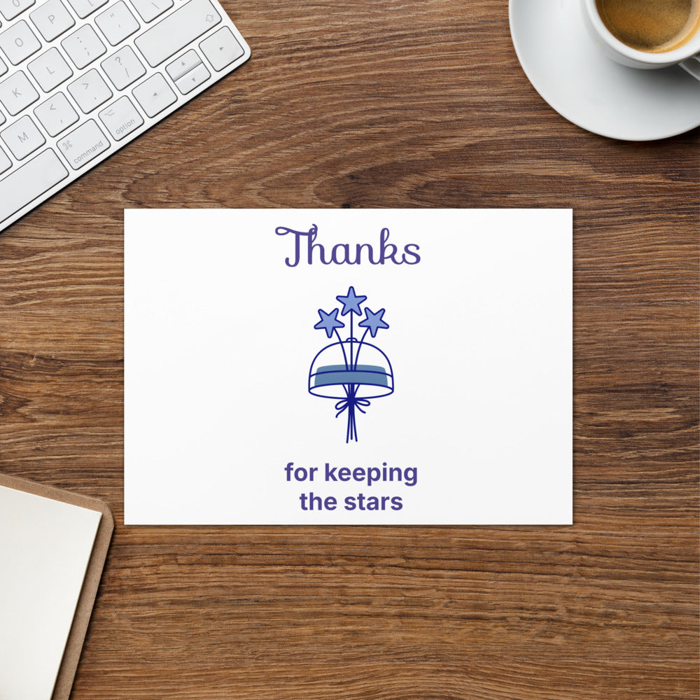Large 5.83x8.27 in Thanks for keeping the stars card on a wooden work desk with keyboard and coffee