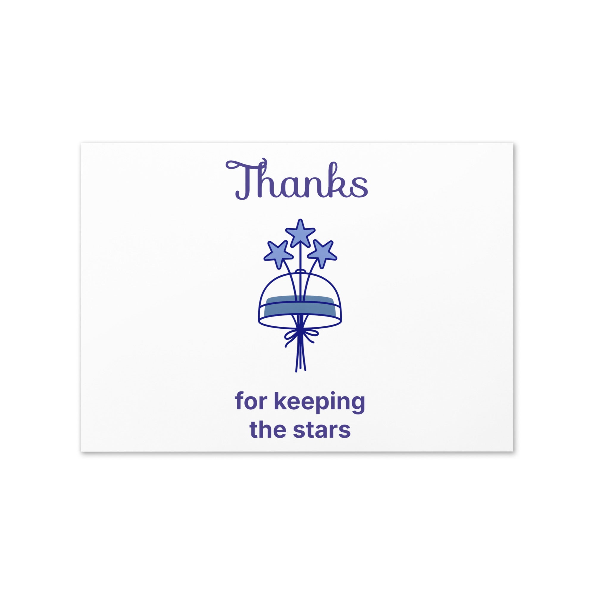 Dark sky thank you card front, 5x7 in, Thanks for keeping the stars with a blue three-star bouquet