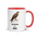 Hawk mug with red inside, 11 oz, handle on the right: a brown hawk on a branch over SOME MORNINGS HAVE A HAWK