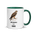 Hawk mug with dark green inside, 11 oz, handle on the right: a brown hawk on a branch over SOME MORNINGS HAVE A HAWK