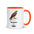 Hawk mug with orange inside, 11 oz, handle on the right: a brown hawk on a branch over SOME MORNINGS HAVE A HAWK