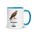 Hawk mug with blue inside, 11 oz, handle on the right: a brown hawk on a branch over SOME MORNINGS HAVE A HAWK