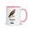 Hawk mug with pink inside, 11 oz, handle on the right: a brown hawk on a branch over SOME MORNINGS HAVE A HAWK