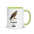 Hawk mug with green inside, 11 oz, handle on the right: a brown hawk on a branch over SOME MORNINGS HAVE A HAWK