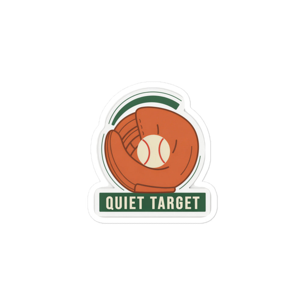 Catcher Sticker – Quiet Target Baseball Mitt, 3x3 inch nominal option, full sticker front showing the complete design.