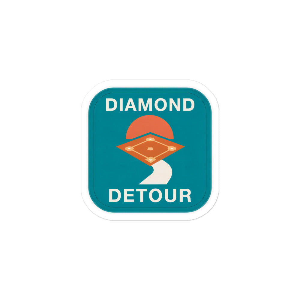 Baseball Road Trip Sticker – Diamond Detour, 3x3 inch nominal option, full sticker front showing the complete design.
