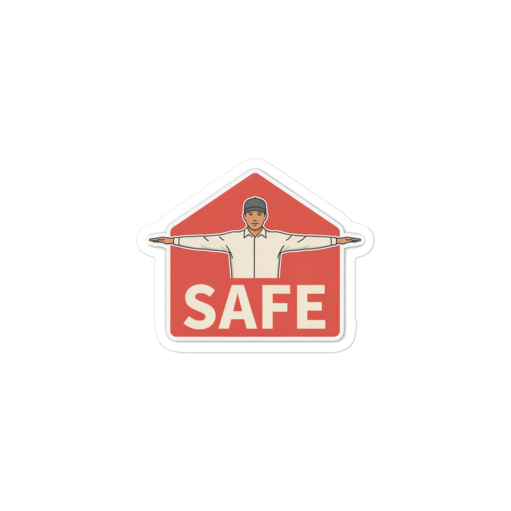Baseball Umpire Sticker – Safe Signal, 3x3 inch nominal option, full sticker front showing the complete design.
