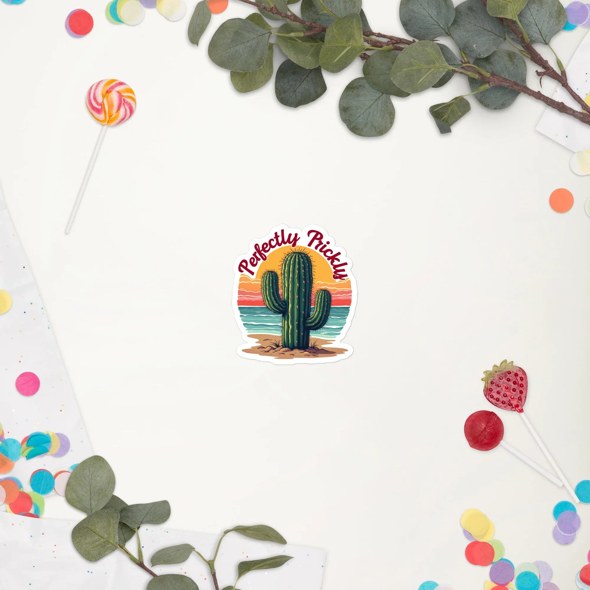 Perfectly Prickly Sticker – Bold Cactus Sunset Vibe - RaZits