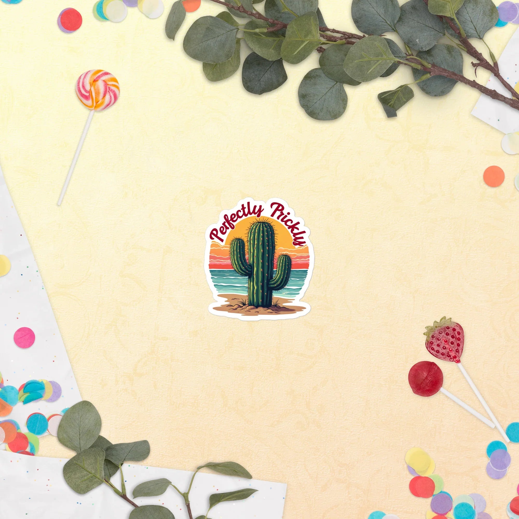 Perfectly Prickly Sticker – Bold Cactus Sunset Vibe - RaZits