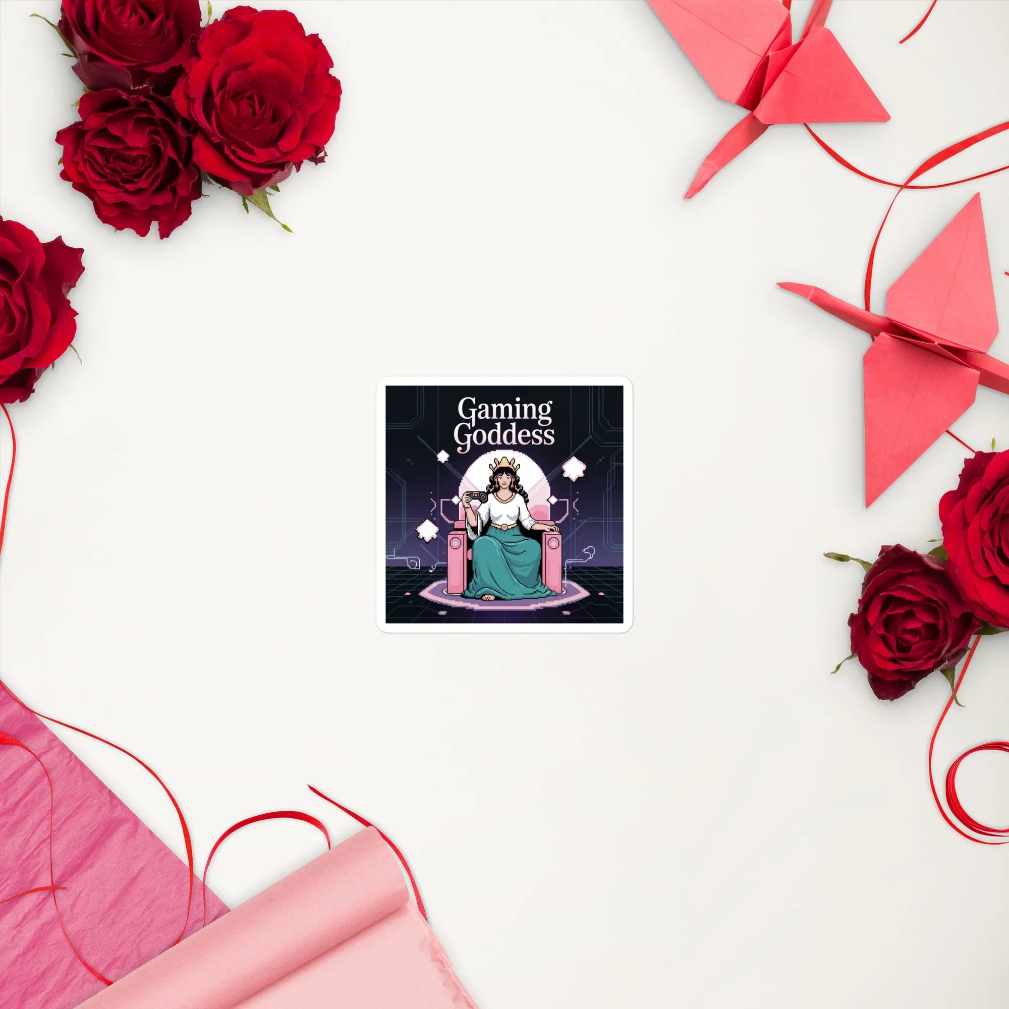 Gaming Goddess Pixel Sticker – Retro Gamer Throne Decal - RaZits