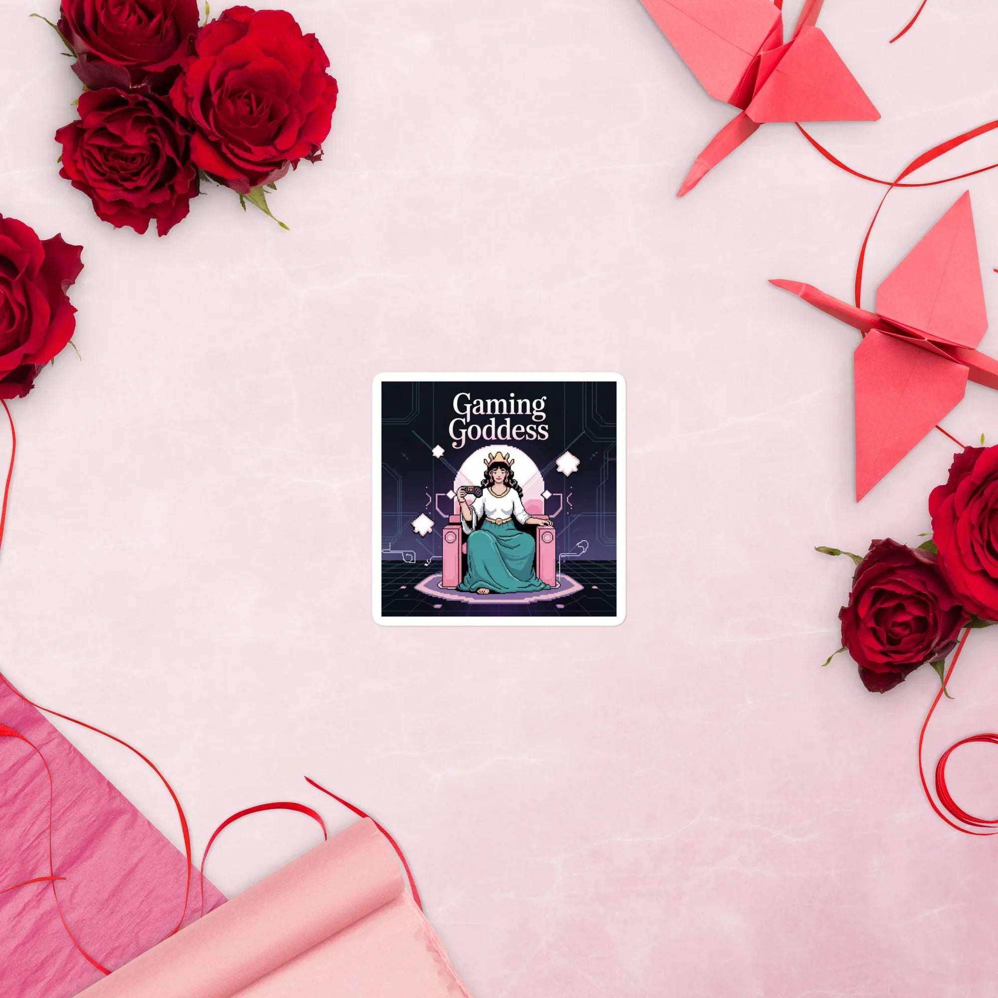 Gaming Goddess Pixel Sticker – Retro Gamer Throne Decal - RaZits