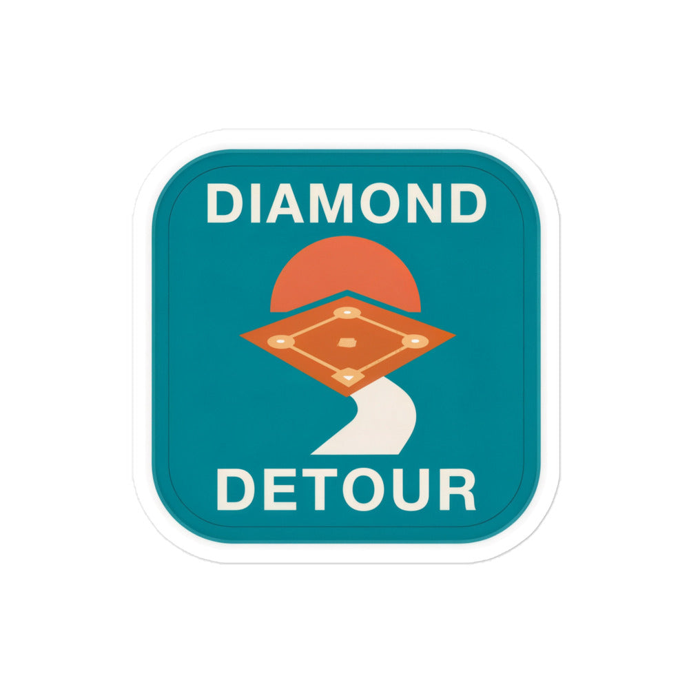 Baseball Road Trip Sticker – Diamond Detour, 4x4 inch nominal option, full sticker front showing the complete design.