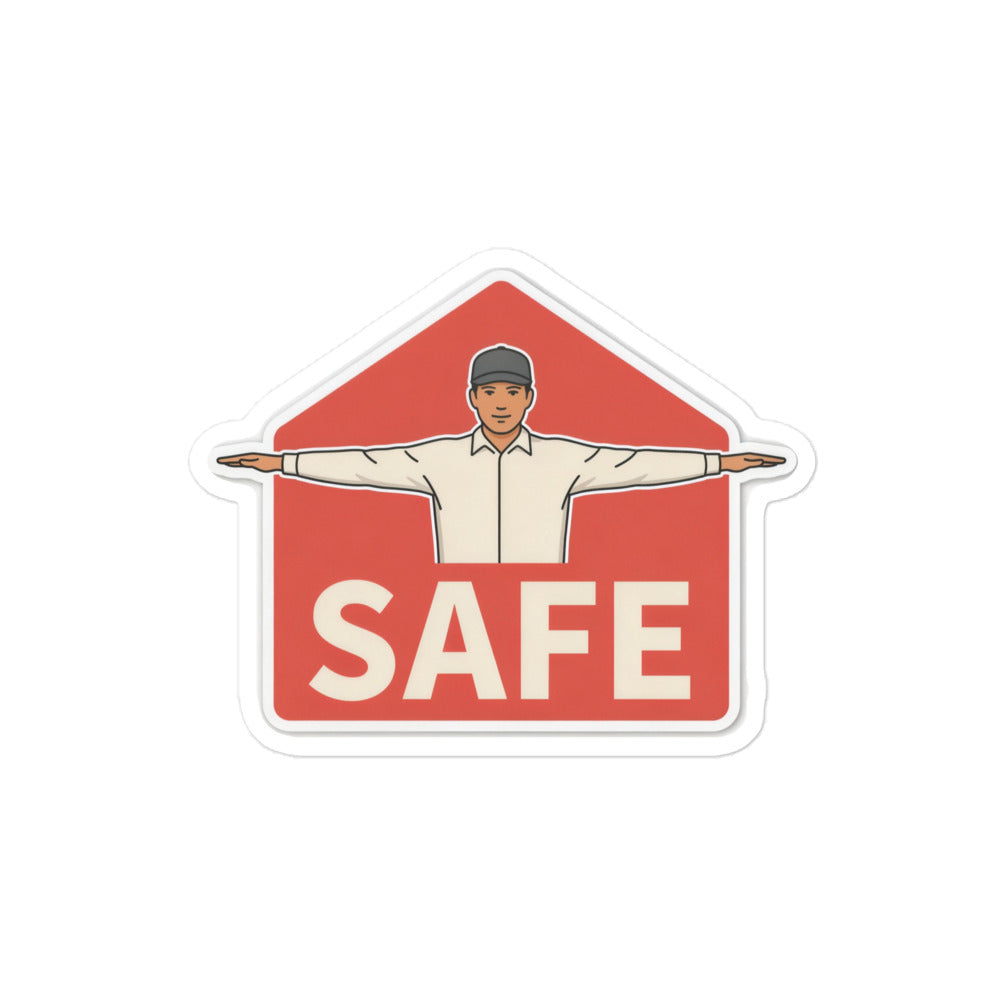 Baseball Umpire Sticker – Safe Signal, 4x4 inch nominal option, full sticker front showing the complete design.