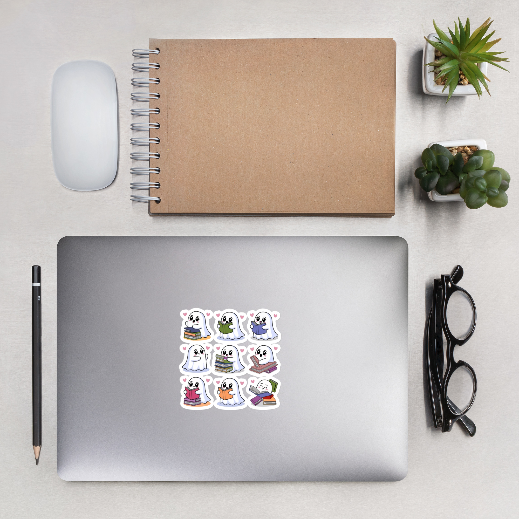 Bookish Ghost Sticker Sheet – Cute Pastel Ghosts Reading Books.