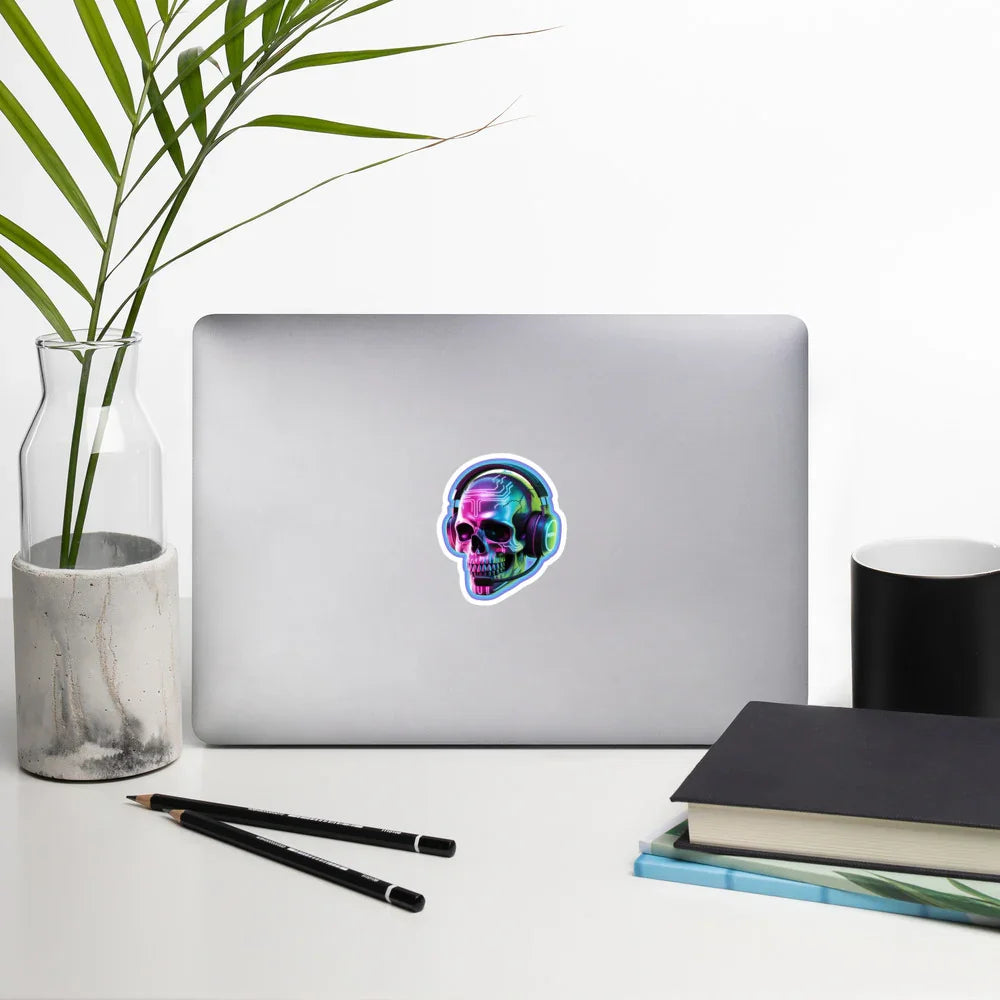 Cyberpunk Gamer Skull – Neon RGB Headset Sticker - RaZits