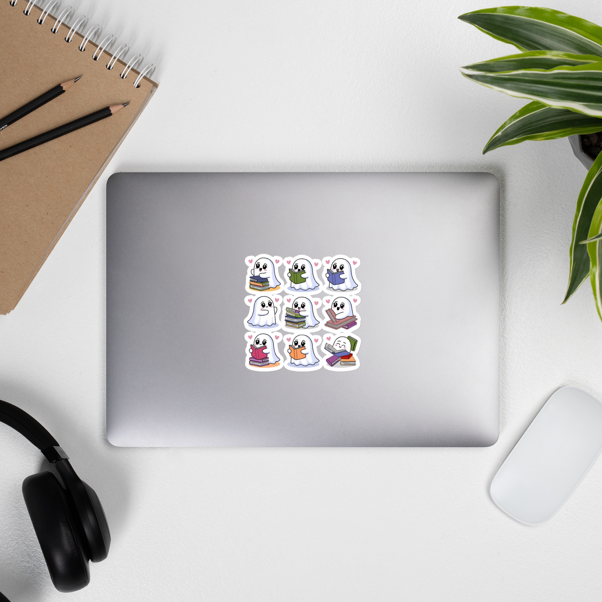 Bookish Ghost Sticker Sheet – Cute Pastel Ghosts Reading Books.