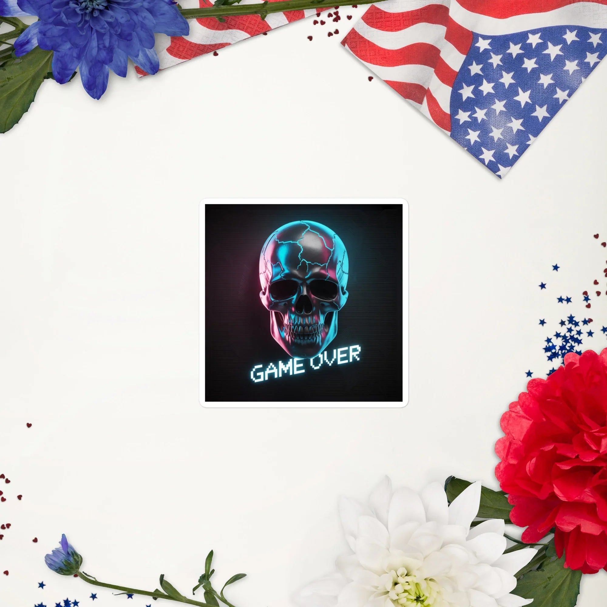 Game Over Neon Skull Gaming Sticker - RaZits