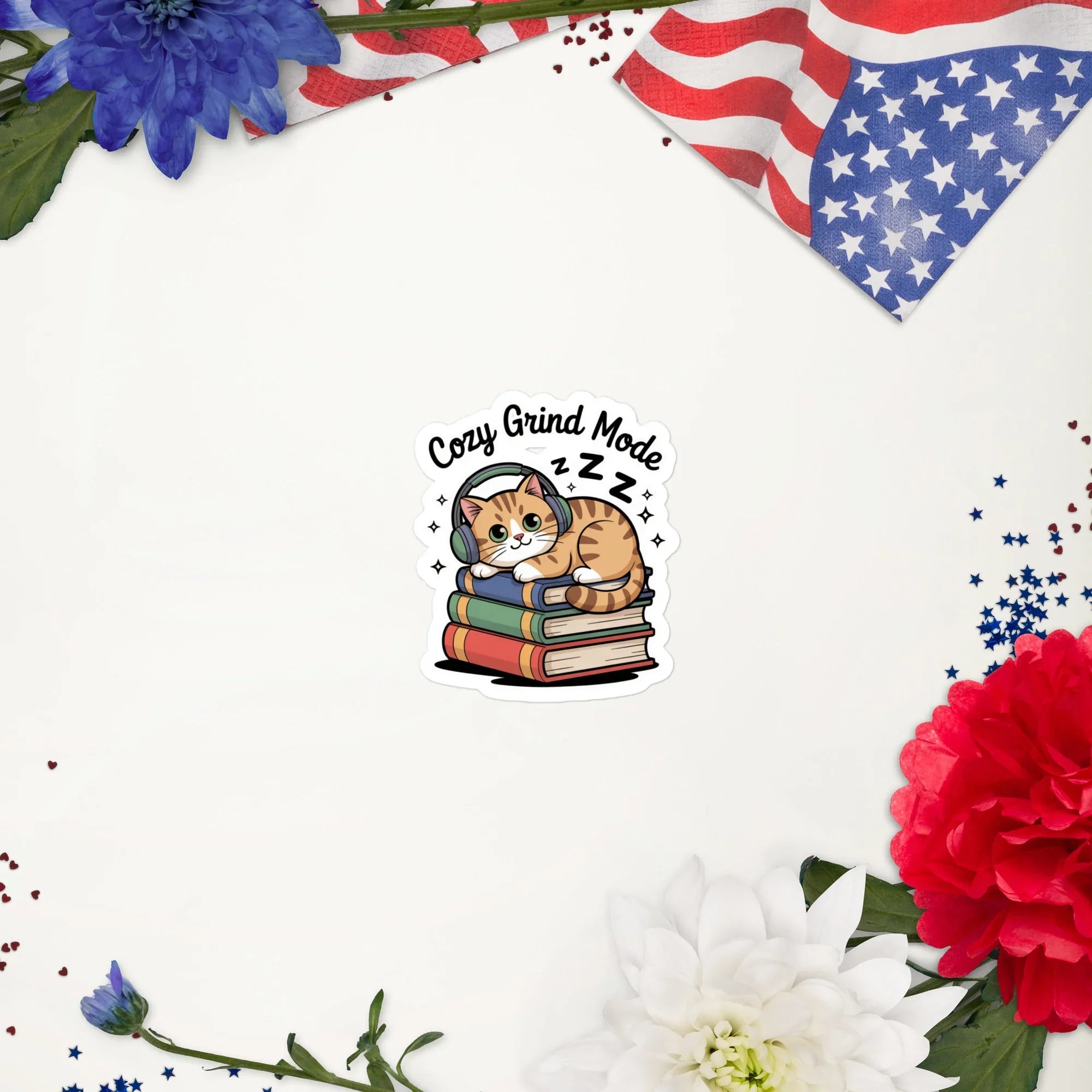 Cozy Grind Mode – Chill Gamer Cat Sticker for Focused Study and Streaming Vibes - RaZits