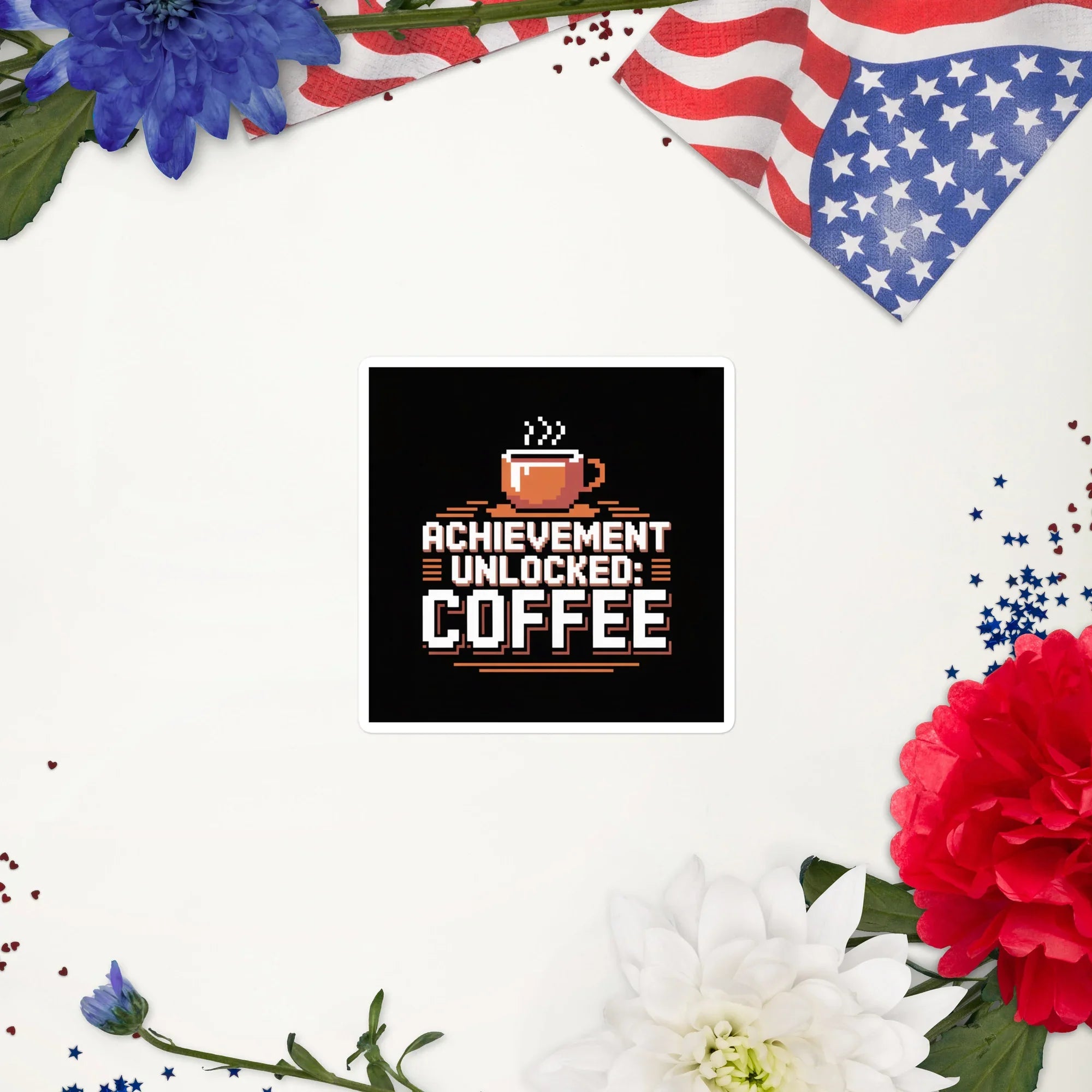 Achievement Unlocked: Coffee – Retro Gamer Pixel Art Sticker - RaZits