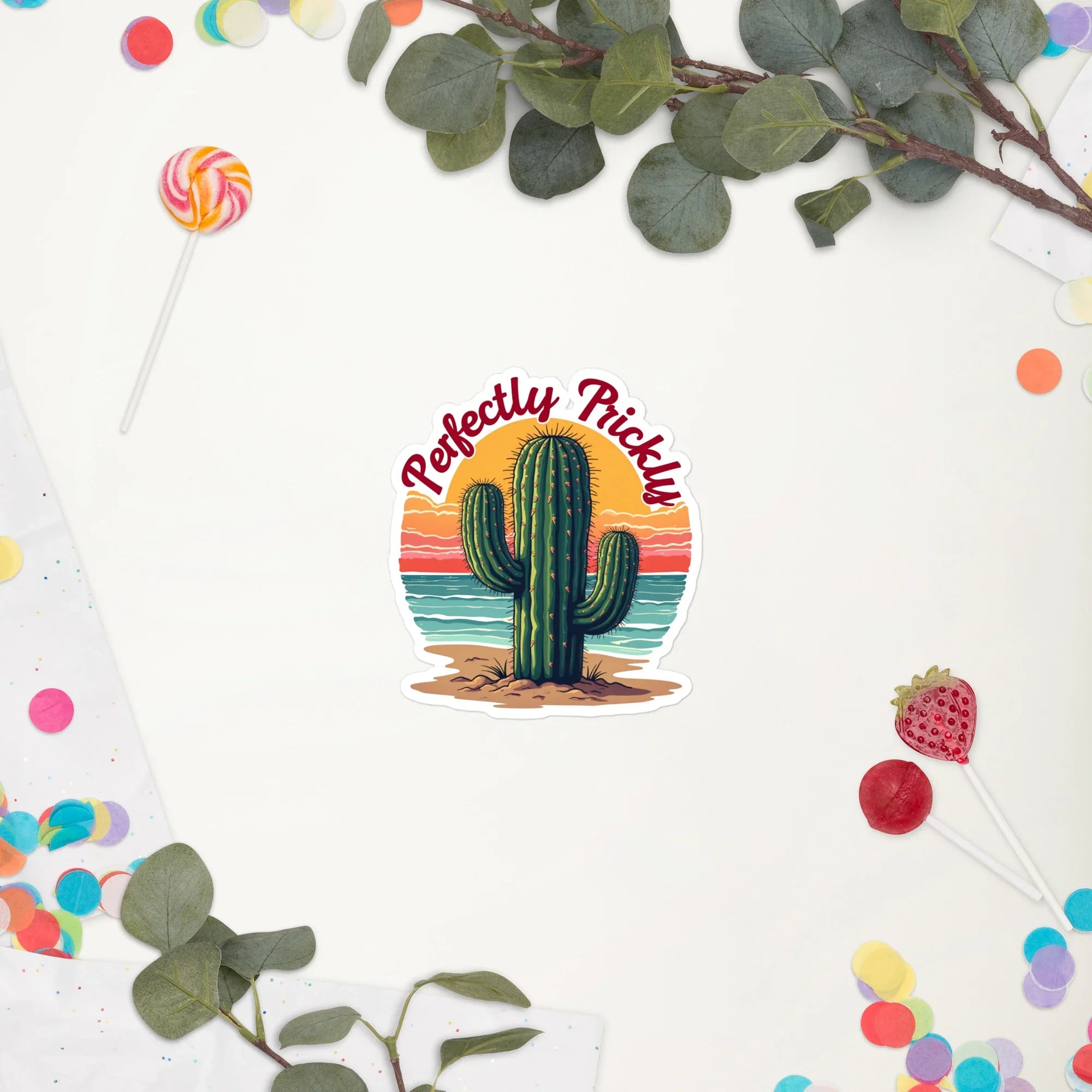 Perfectly Prickly Sticker – Bold Cactus Sunset Vibe - RaZits