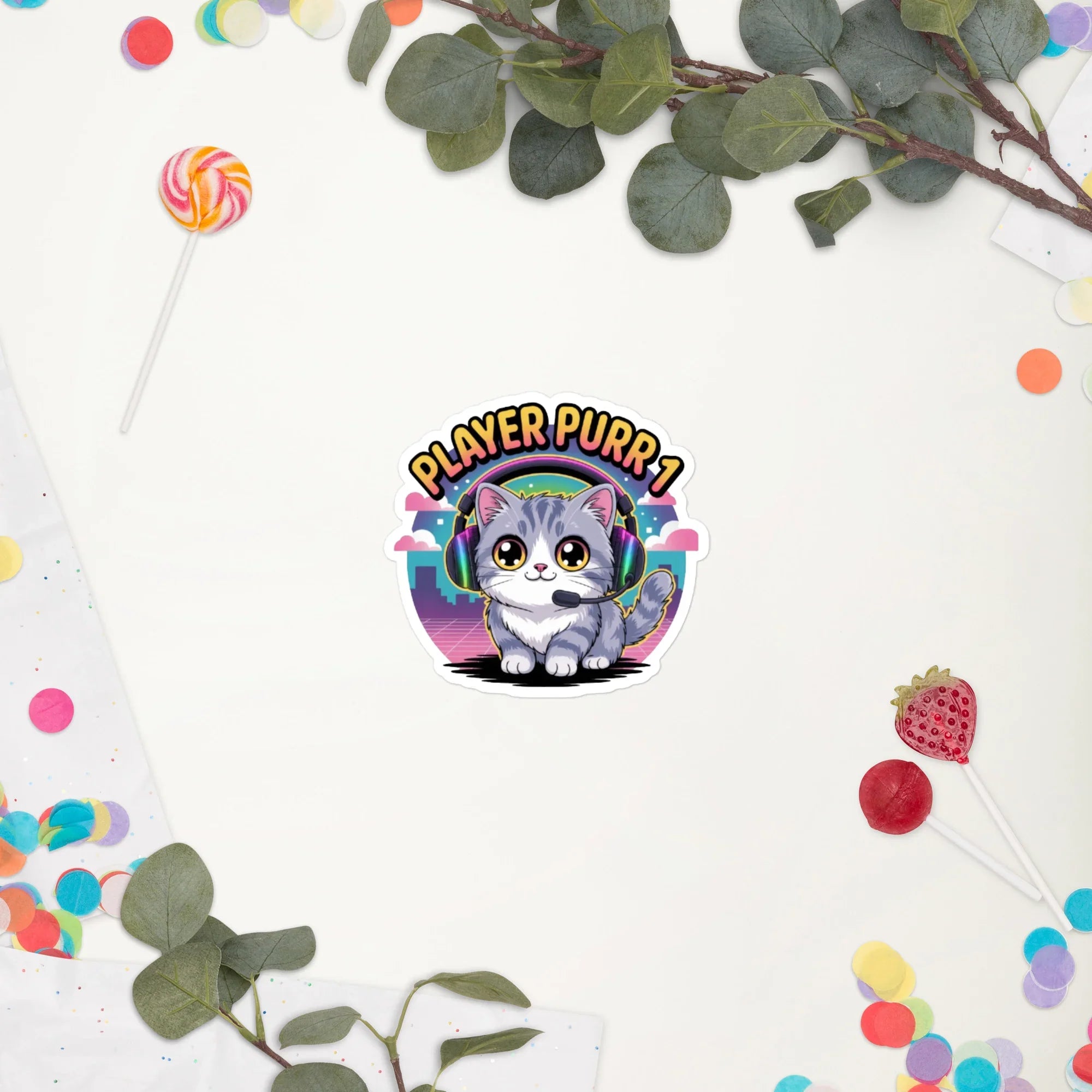 Player Purr 1 Kawaii Gamer Cat Sticker - RaZits