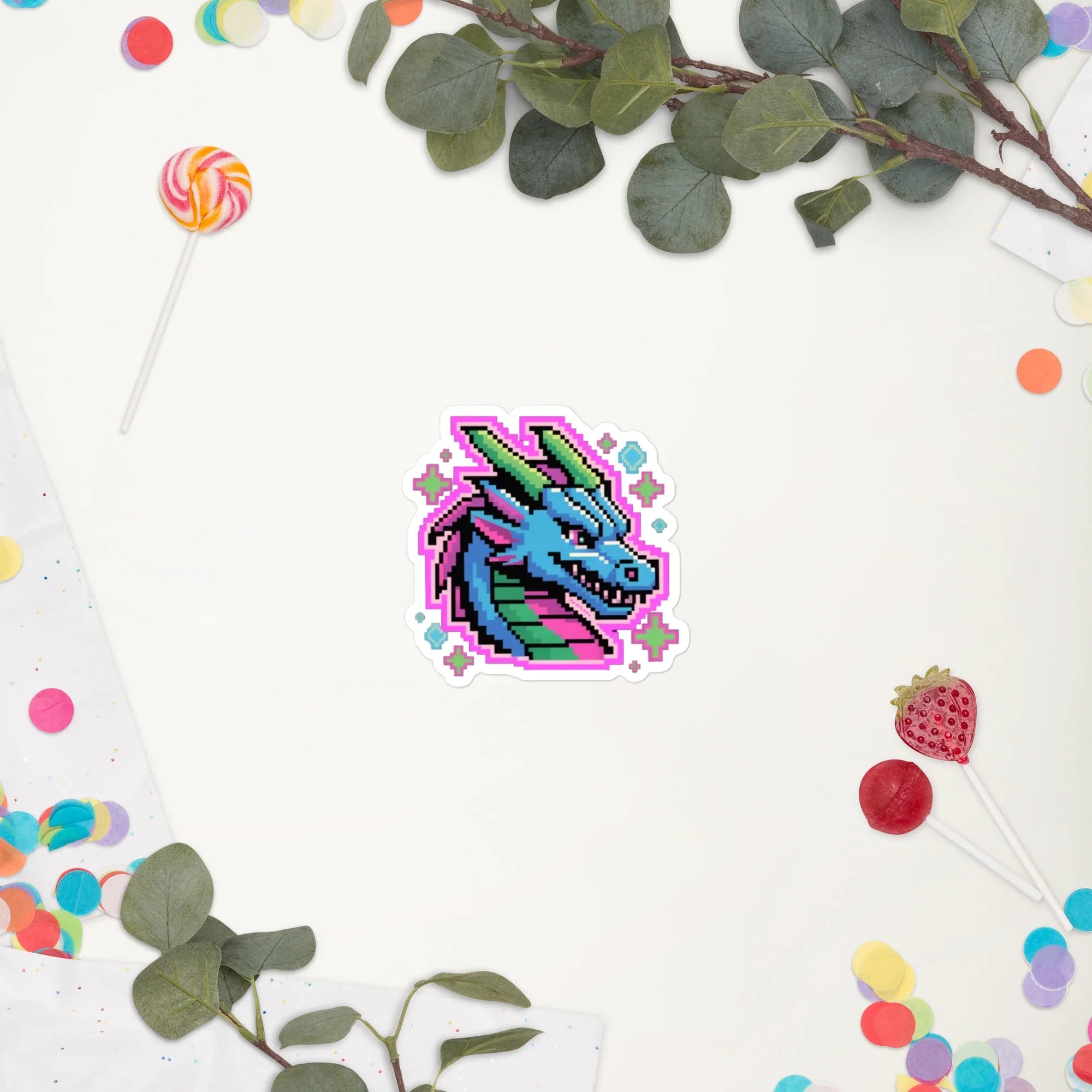 Neon Pixel Dragon Gaming Sticker – Retro Arcade Fantasy Art - RaZits