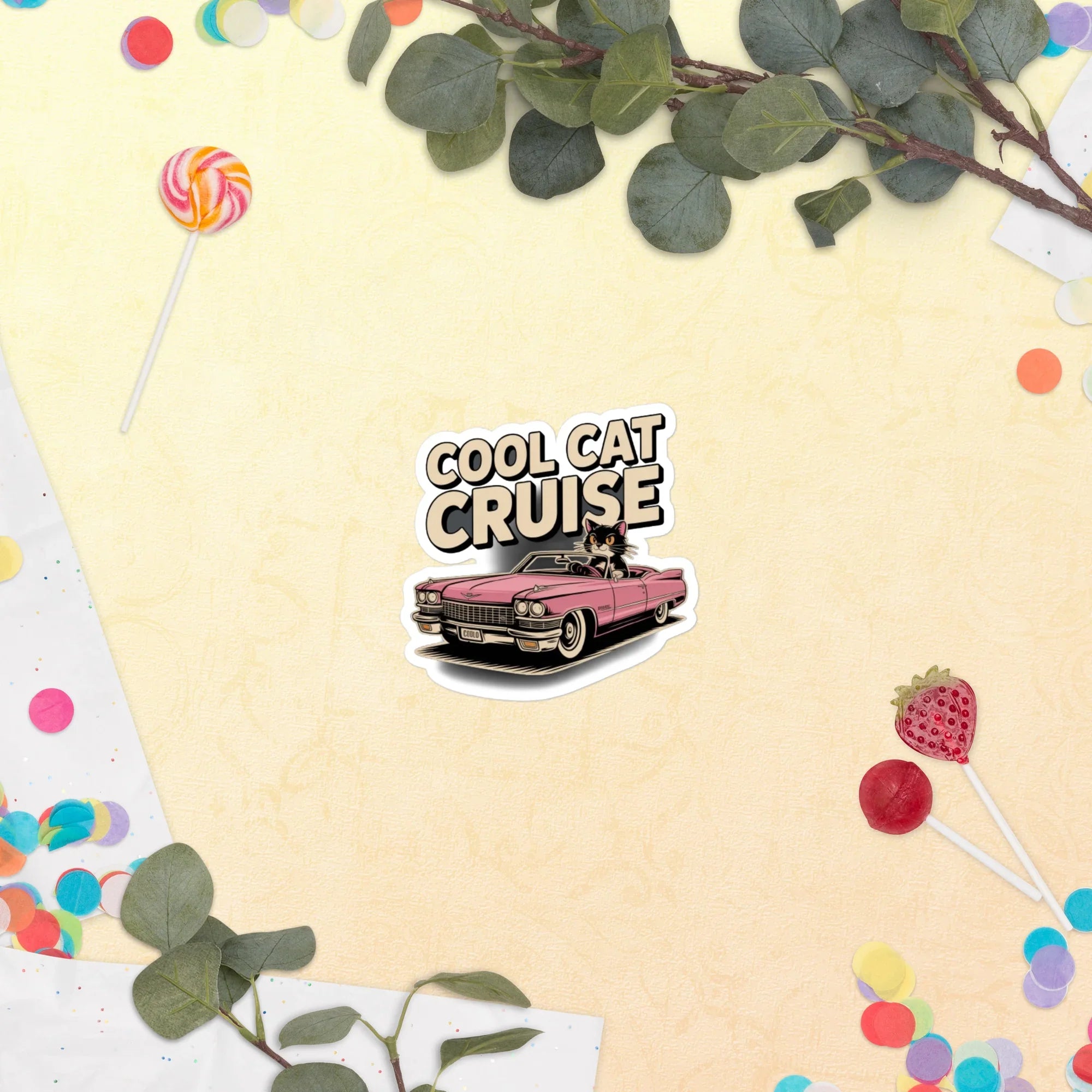 Cool Cat Cruise Vinyl Sticker – Retro Pink Car - RaZits