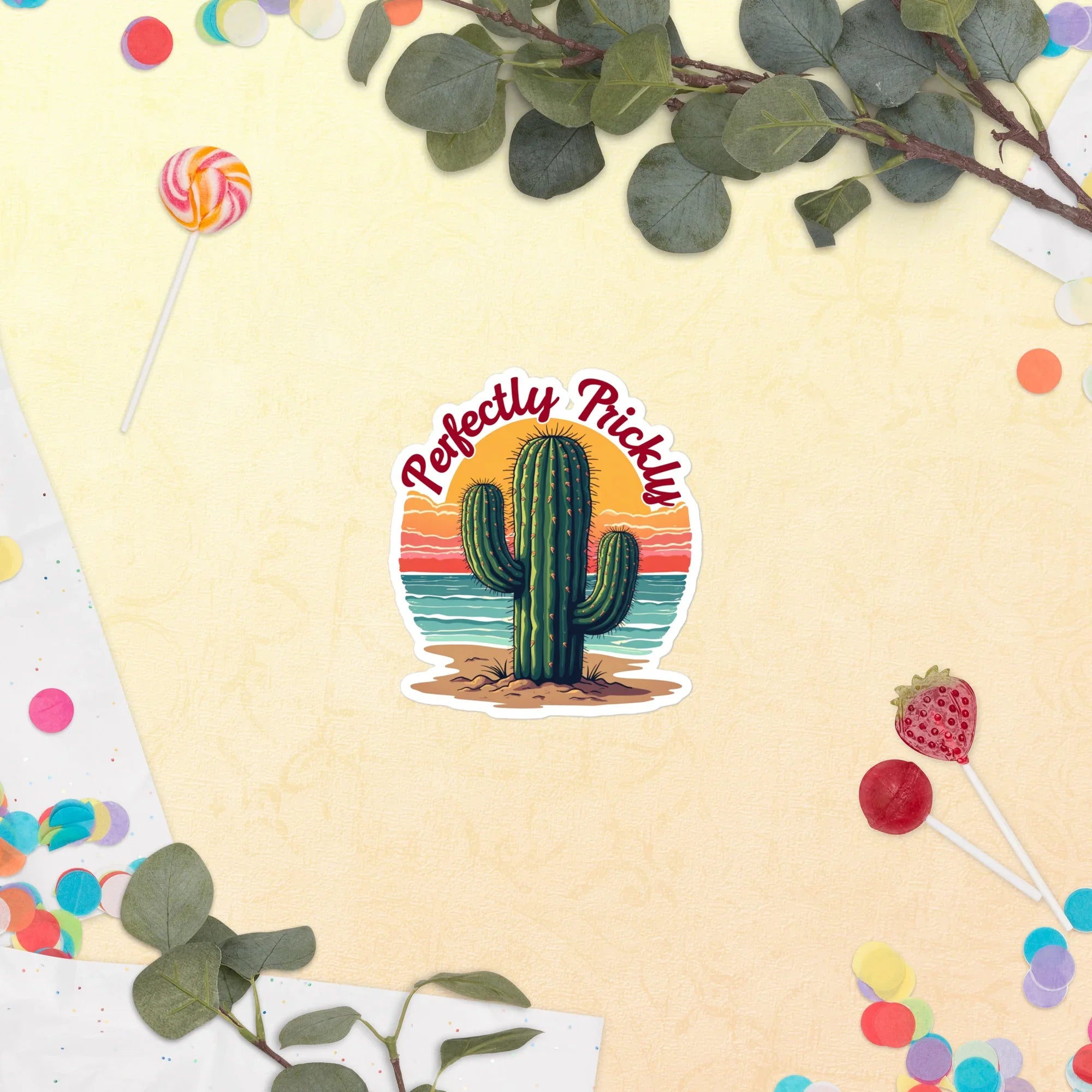 Perfectly Prickly Sticker – Bold Cactus Sunset Vibe - RaZits
