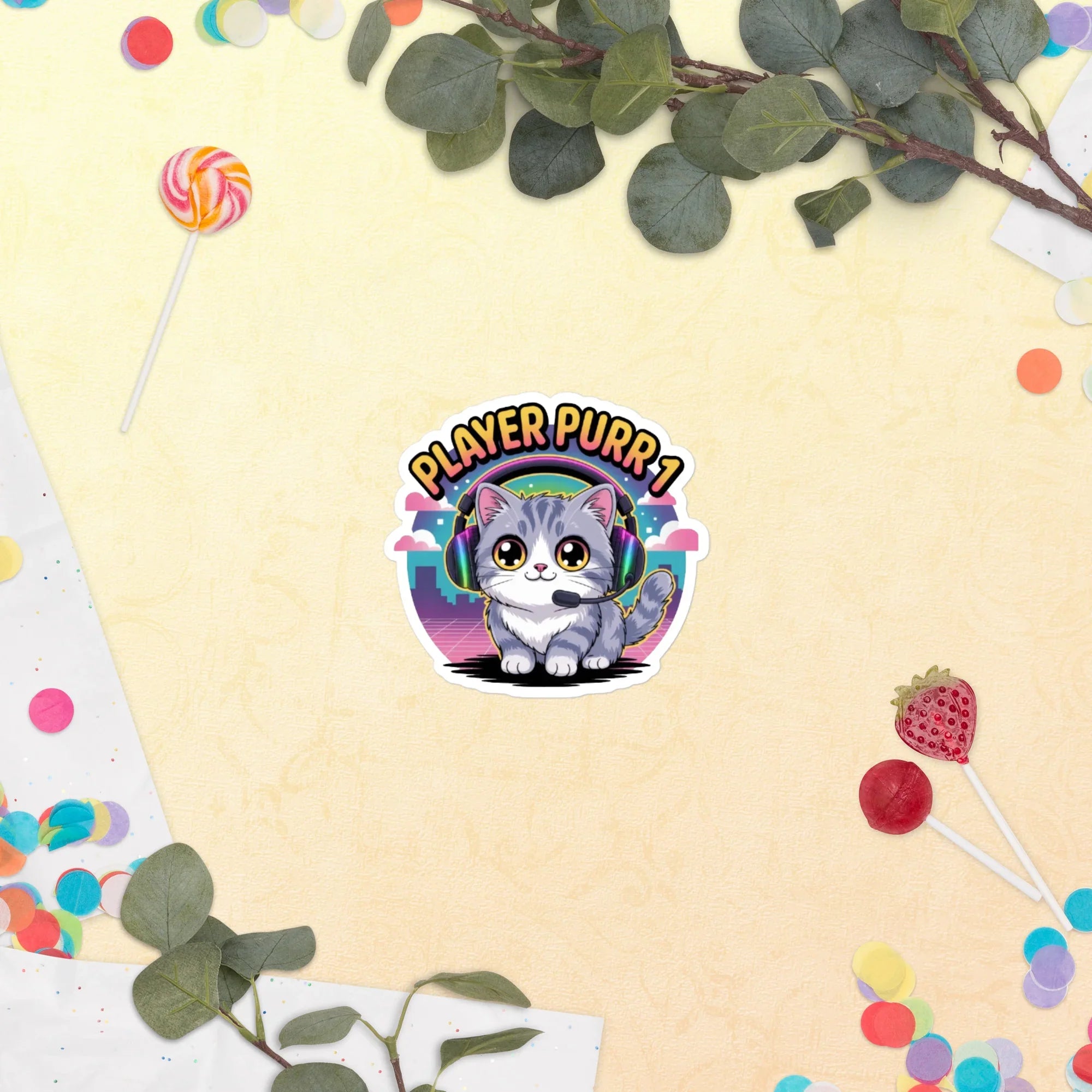 Player Purr 1 Kawaii Gamer Cat Sticker - RaZits