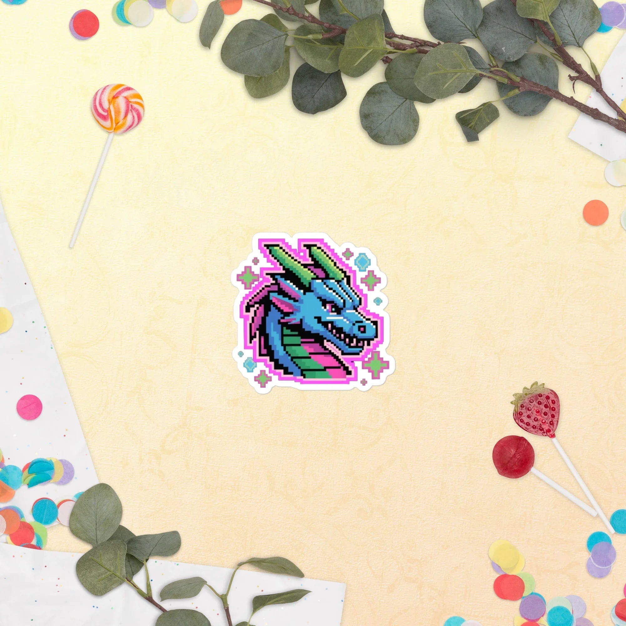 Neon Pixel Dragon Gaming Sticker – Retro Arcade Fantasy Art - RaZits