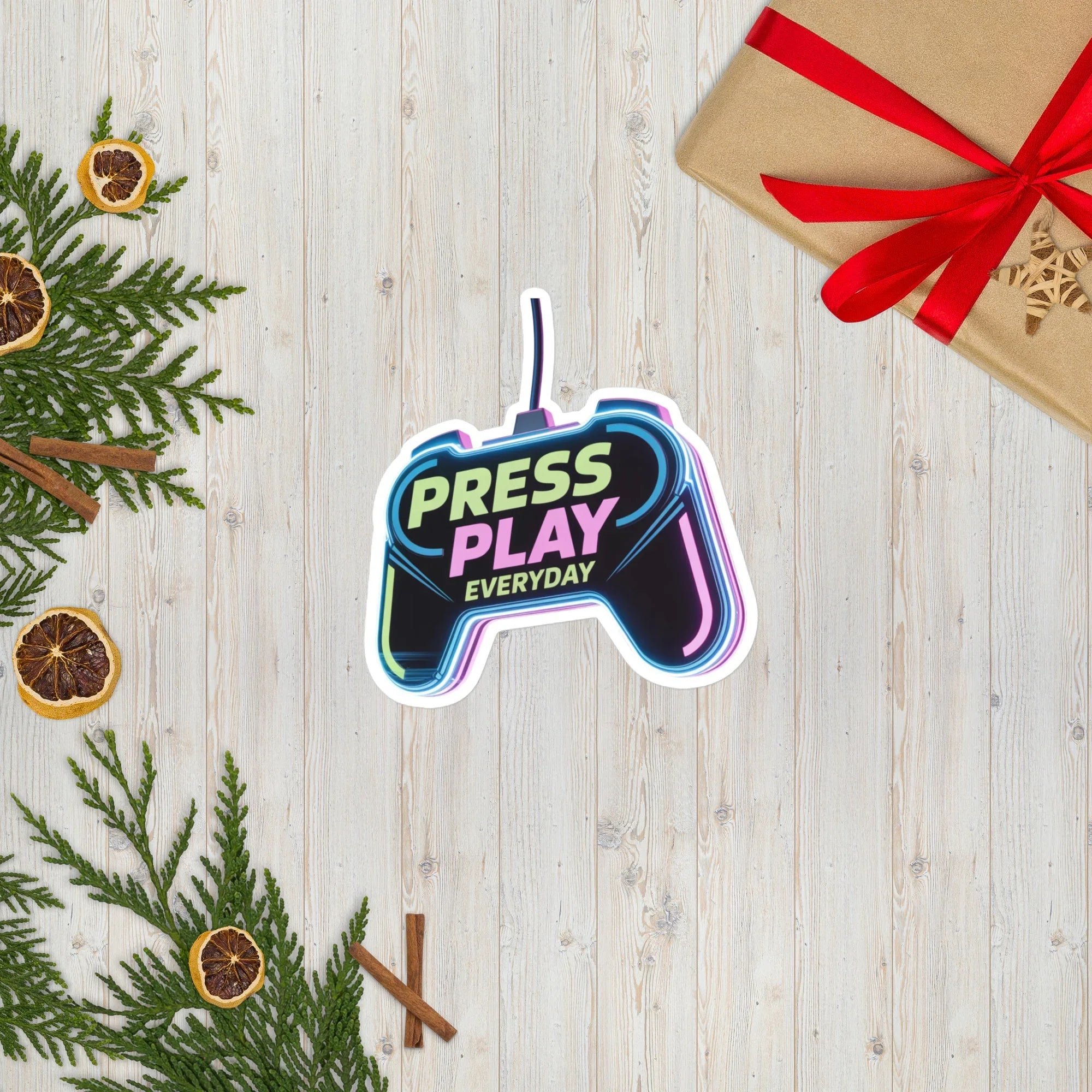 Press Play Everyday – Neon Gamer Controller Sticker - RaZits