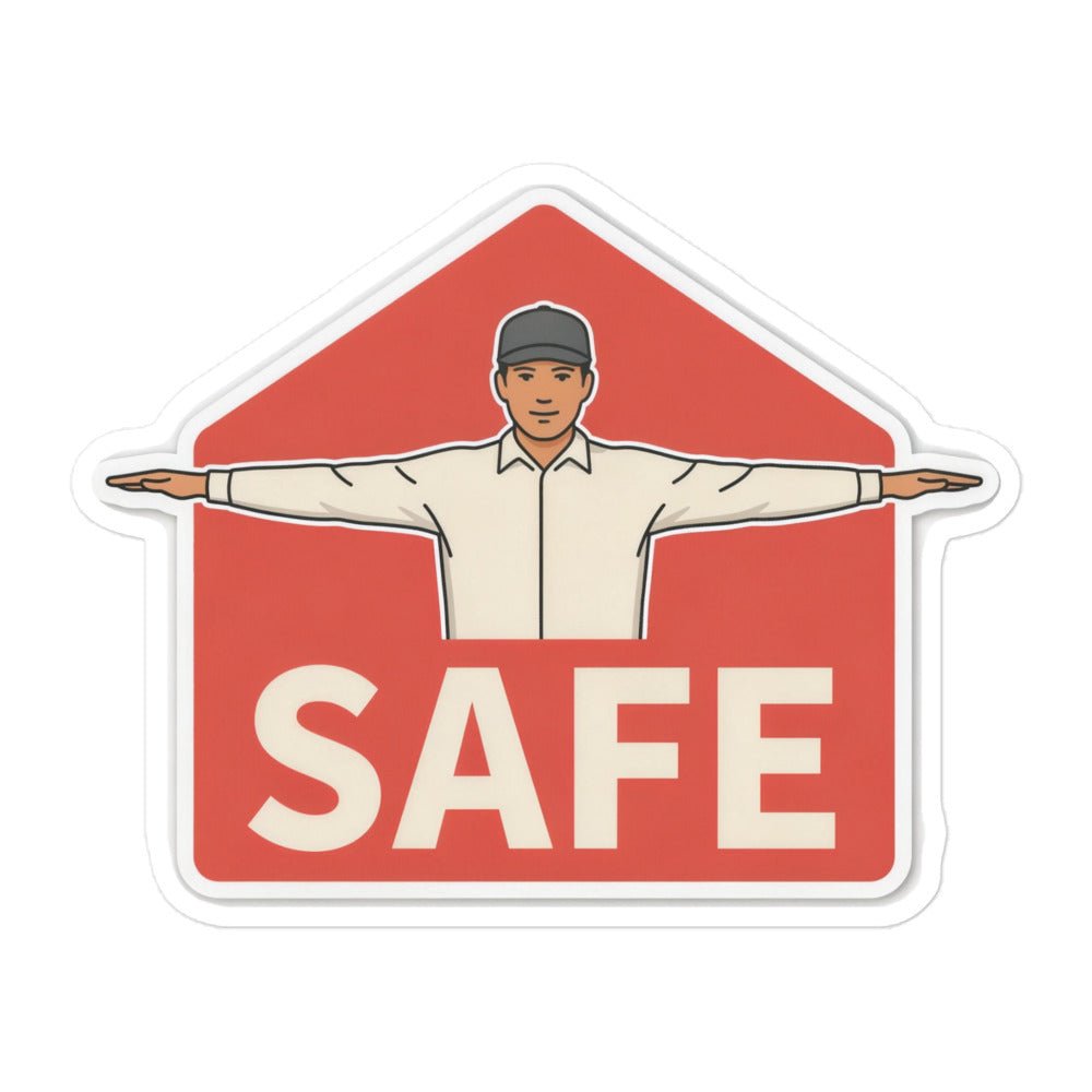 Baseball Umpire Sticker – Safe Signal, 5.5x5.5 inch nominal option, full sticker front showing the complete design.
