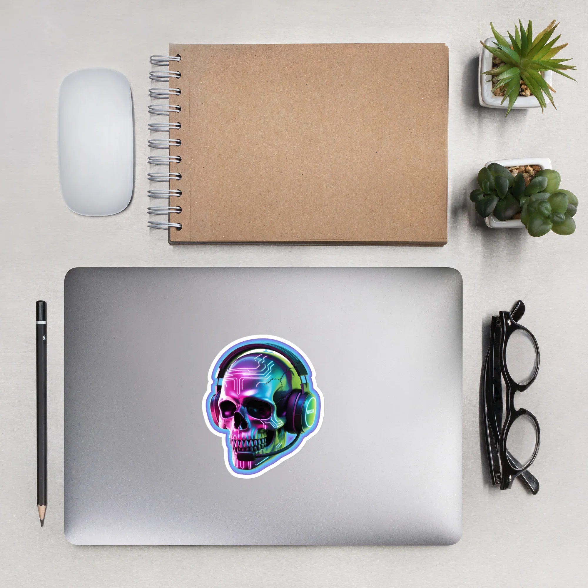 Cyberpunk Gamer Skull – Neon RGB Headset Sticker - RaZits