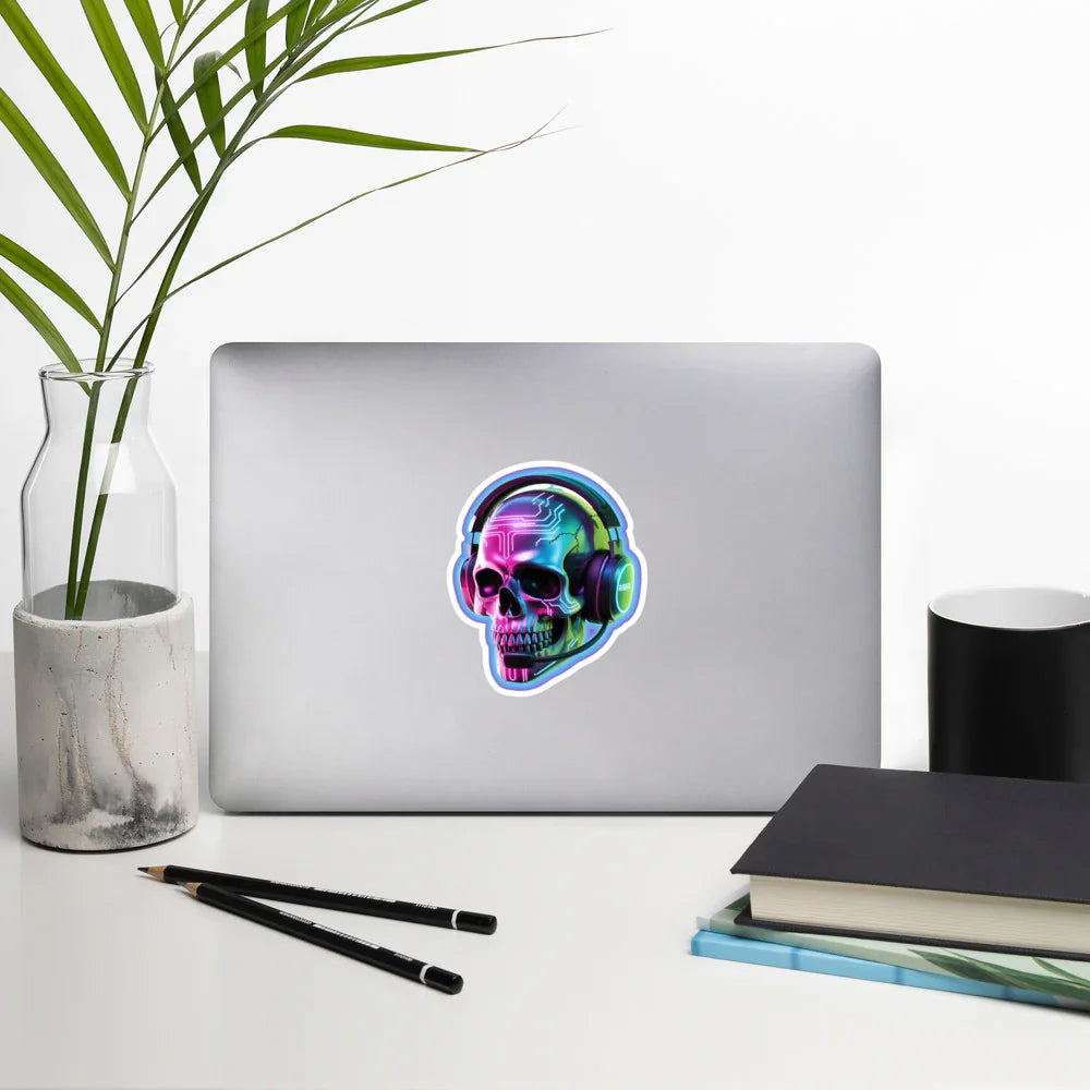 Cyberpunk Gamer Skull – Neon RGB Headset Sticker - RaZits