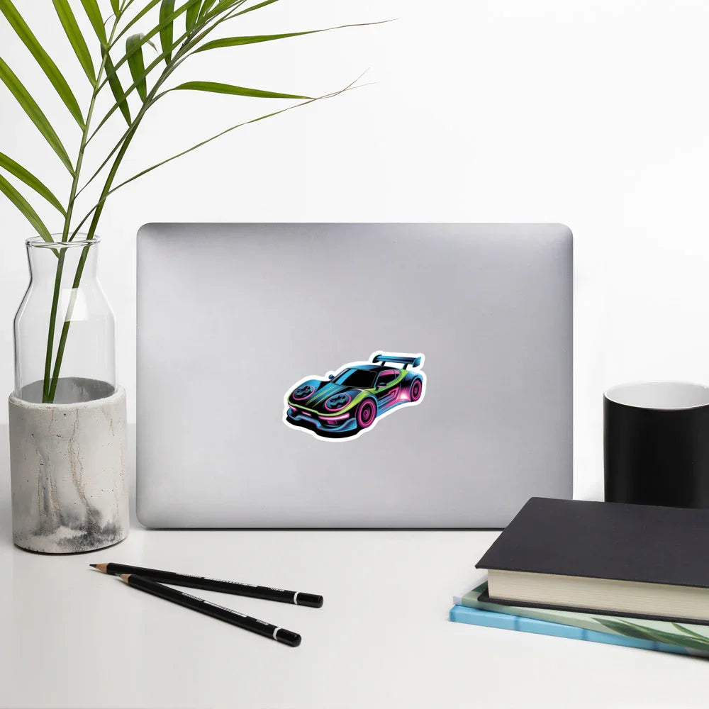 Neon Racer – Futuristic Synthwave Gaming Car Sticker - RaZits